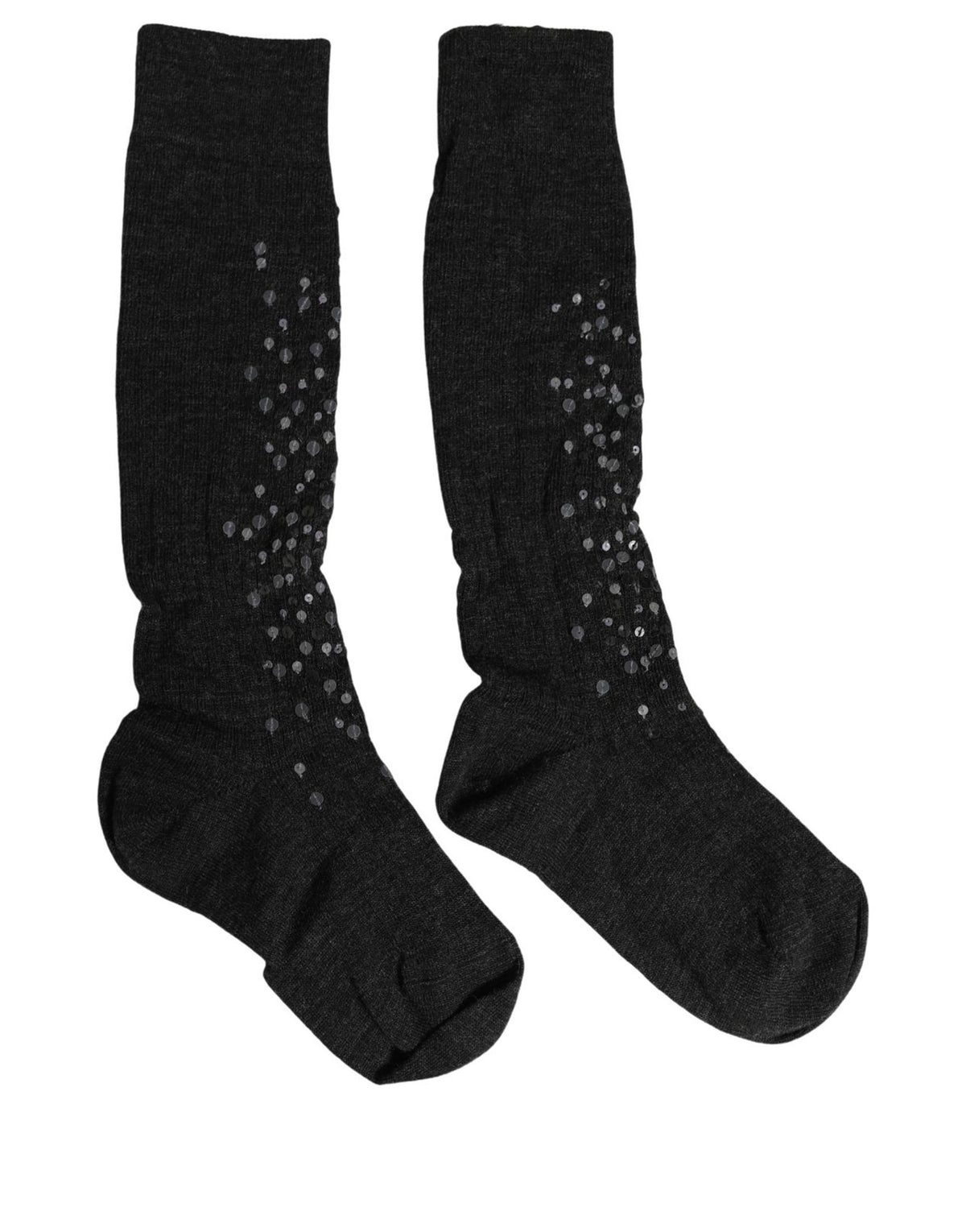 Dolce & Gabbana Dark Gray Sequined Wool Knee High Accessory Socks Dolce & Gabbana