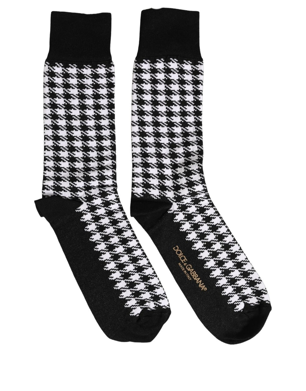 Dolce & Gabbana Black White Houndstooth Mid Calf Accessory Socks Dolce & Gabbana