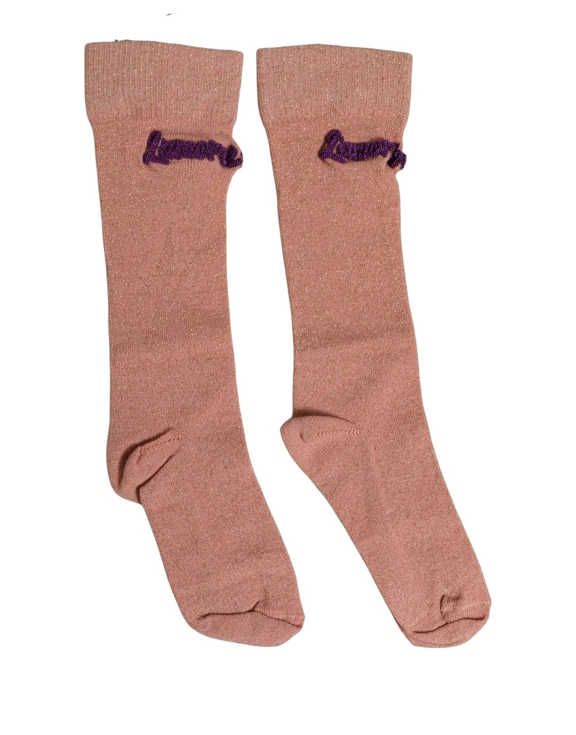 Dolce & Gabbana Dusty Pink Embroidered Mid Calf Accessory Socks Dolce & Gabbana