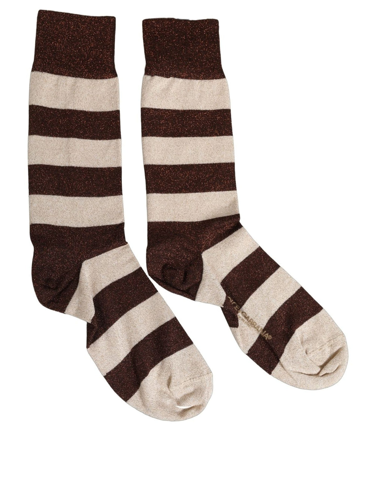 Dolce & Gabbana Brown Beige Stripes Mid Calf Accessory Socks Dolce & Gabbana