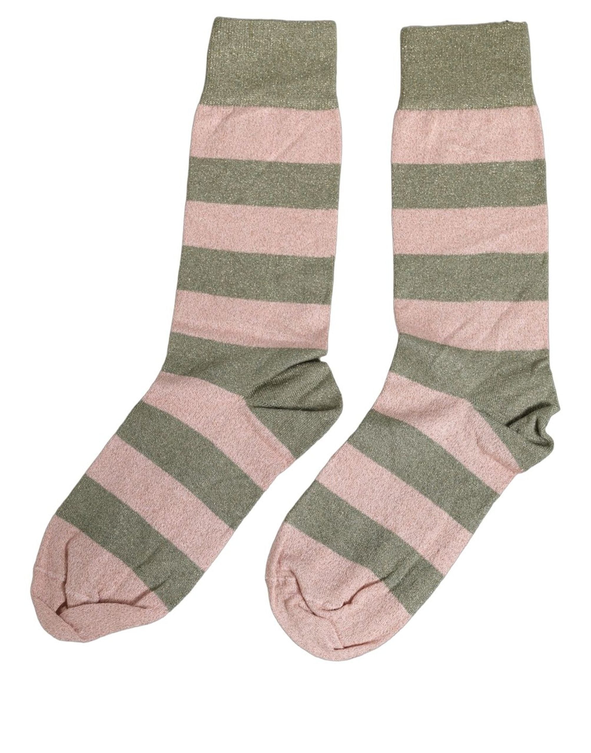 Dolce & Gabbana Gray Pink Stripes Mid Calf Accessory Socks Dolce & Gabbana