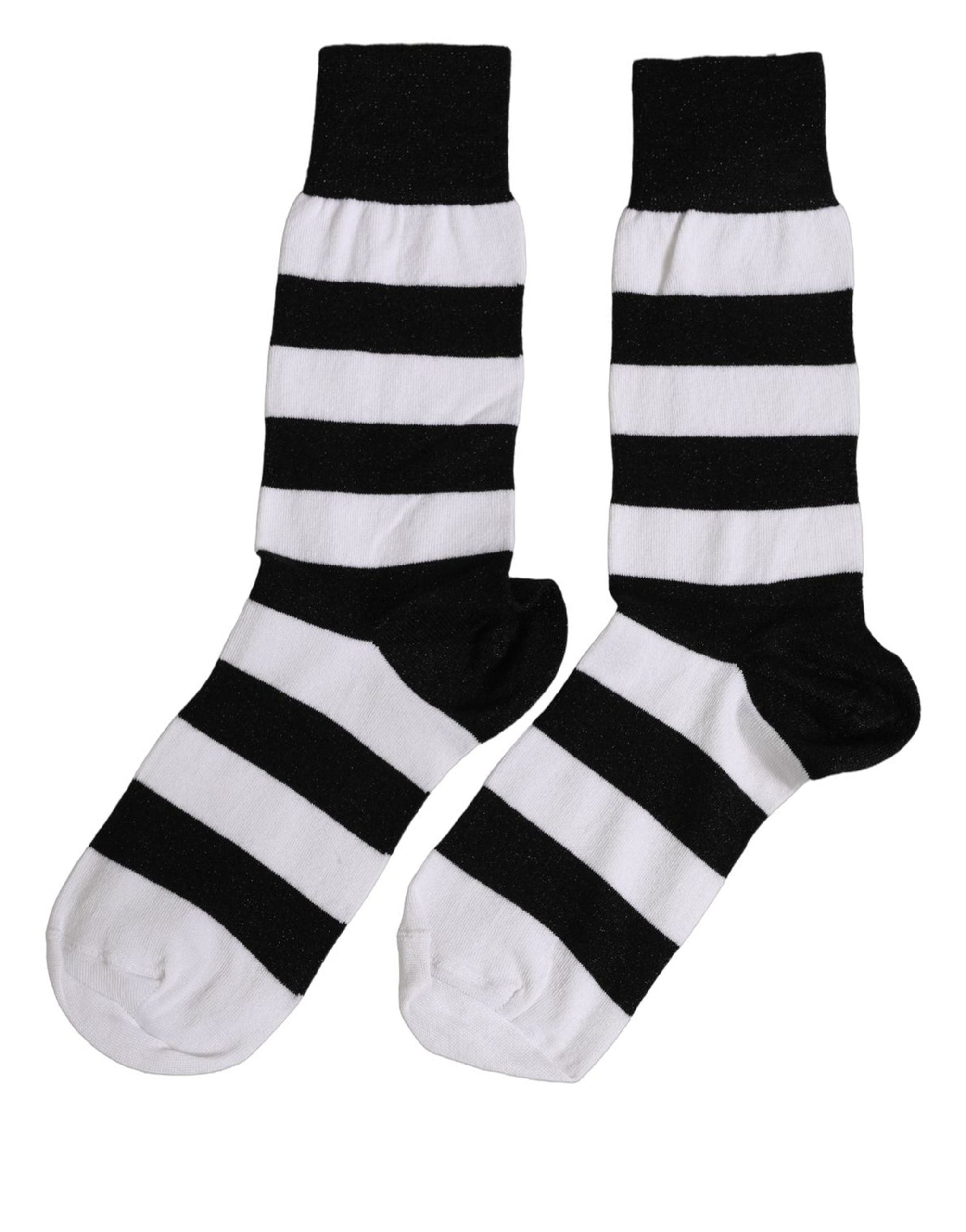 Dolce & Gabbana Black White Stripes Mid Calf Accessory Socks Dolce & Gabbana