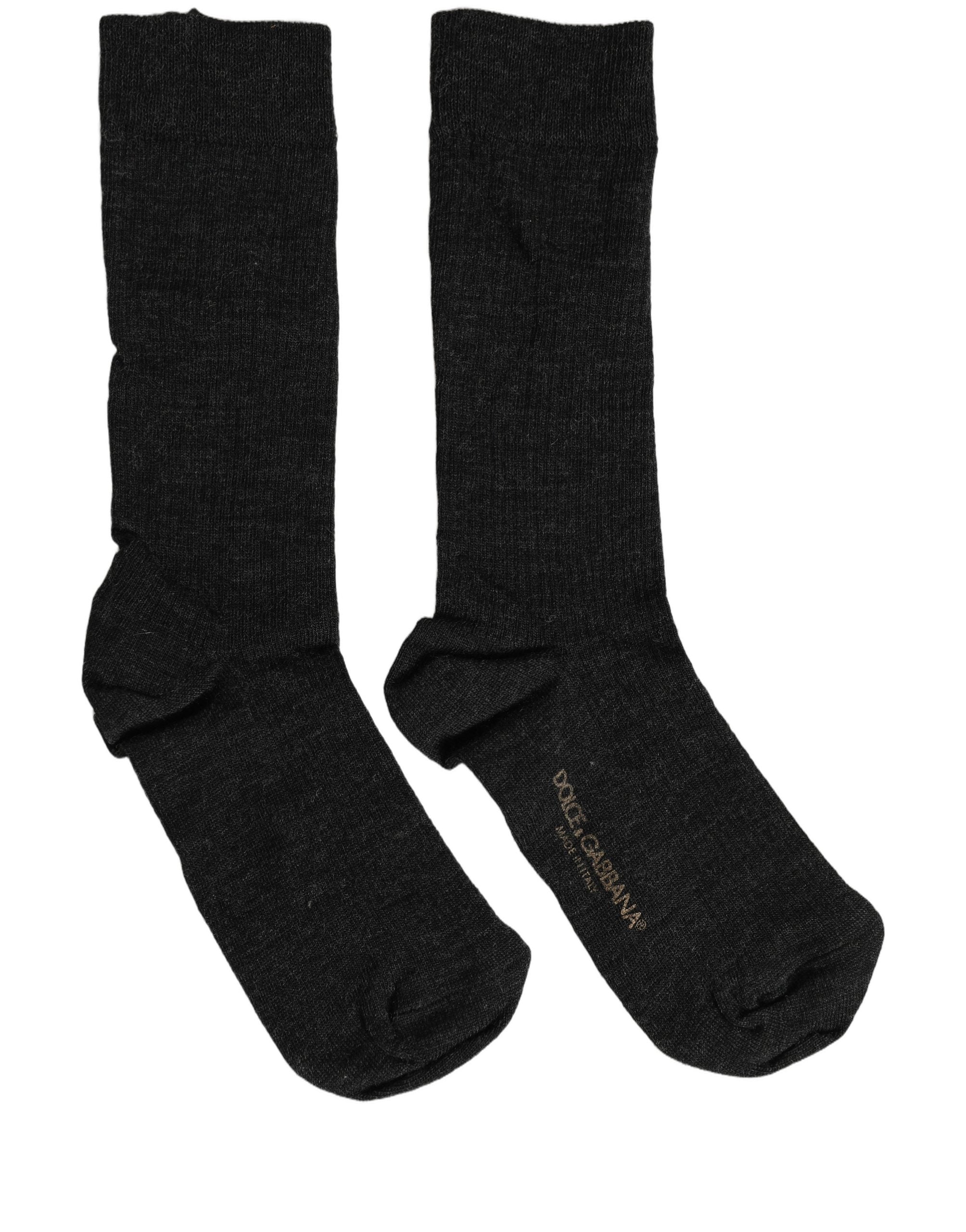 Dolce & Gabbana Black Wool DG Logo Mid Calf Accessory Socks Dolce & Gabbana
