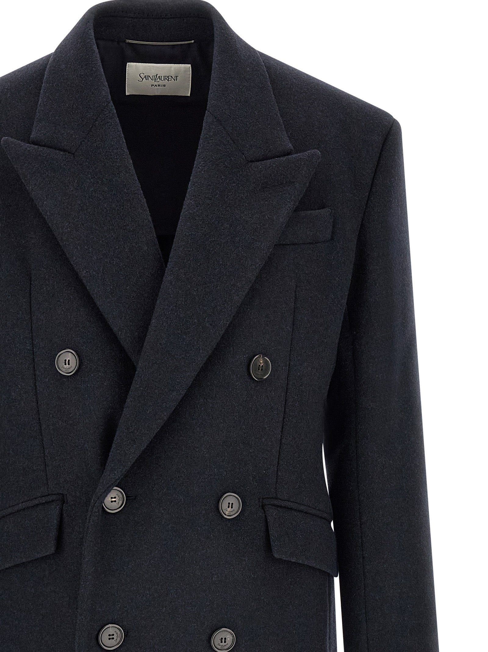 Saint Laurent Blue Wool Coat Saint Laurent