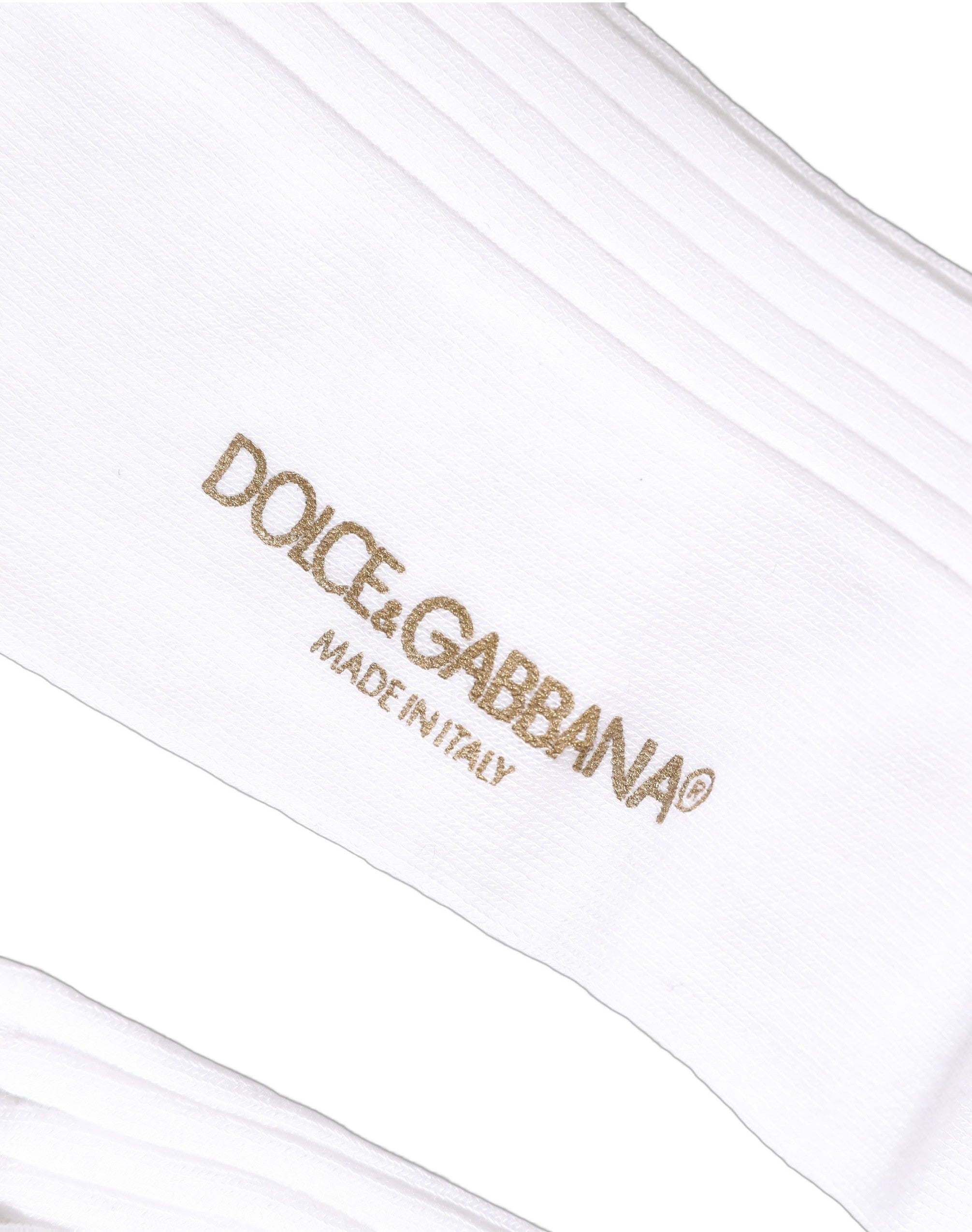 Dolce & Gabbana White Cotton Ribbed Logo Over The Calf Women Socks Dolce & Gabbana