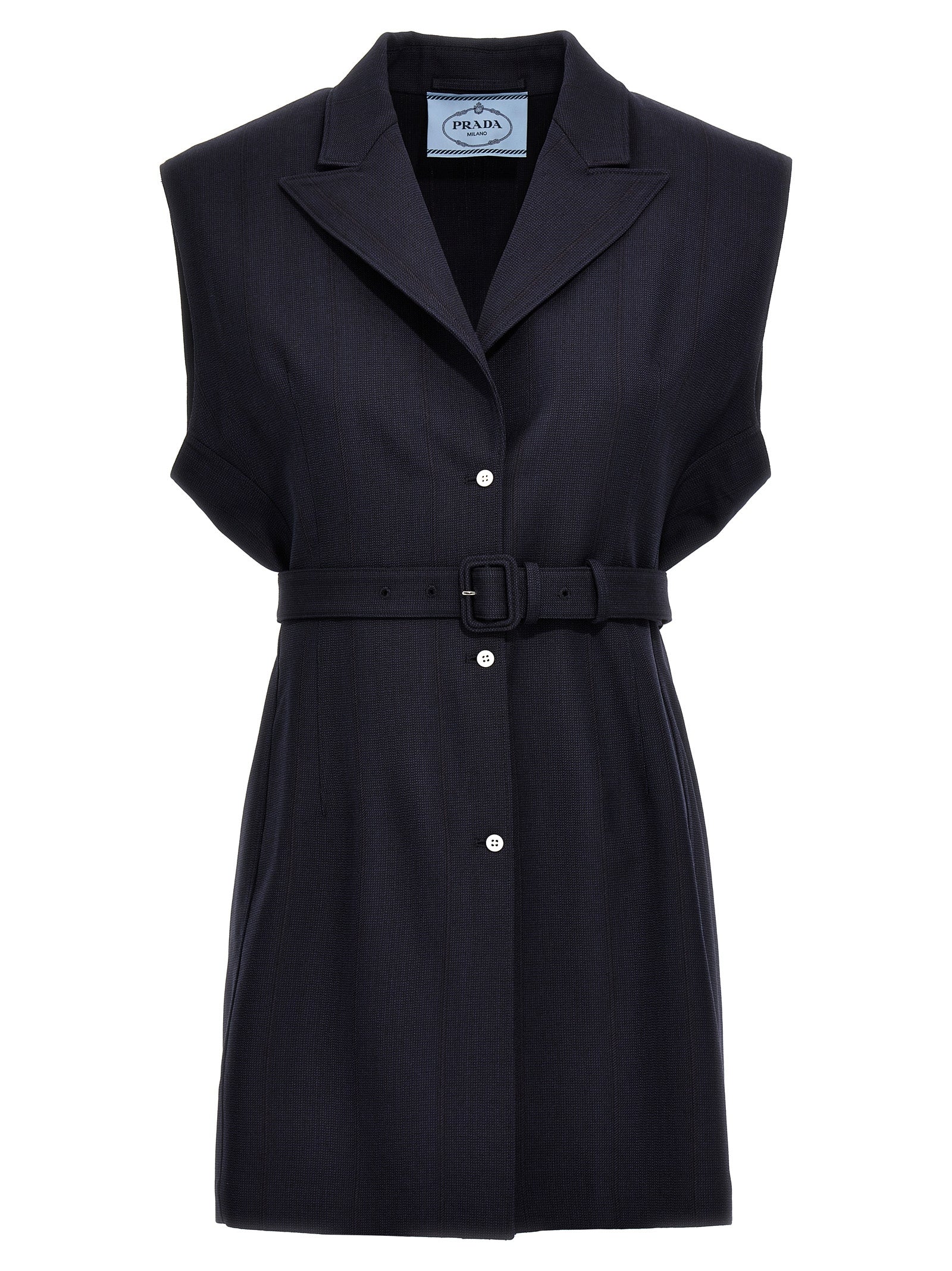 Prada Blue Virgin Wool Sleeveless Jacket Prada