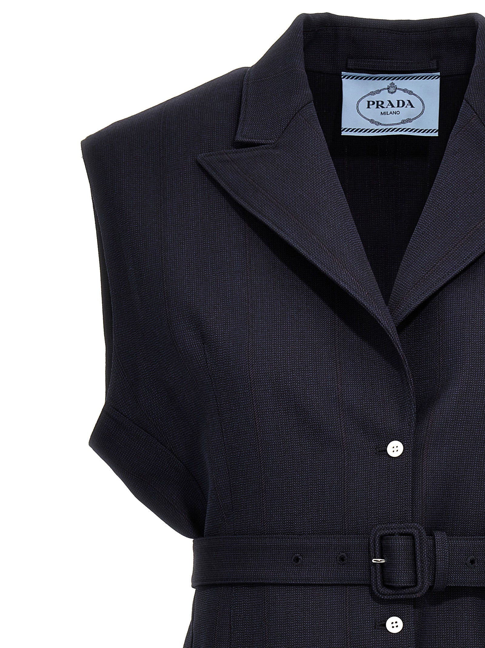 Prada Blue Virgin Wool Sleeveless Jacket Prada