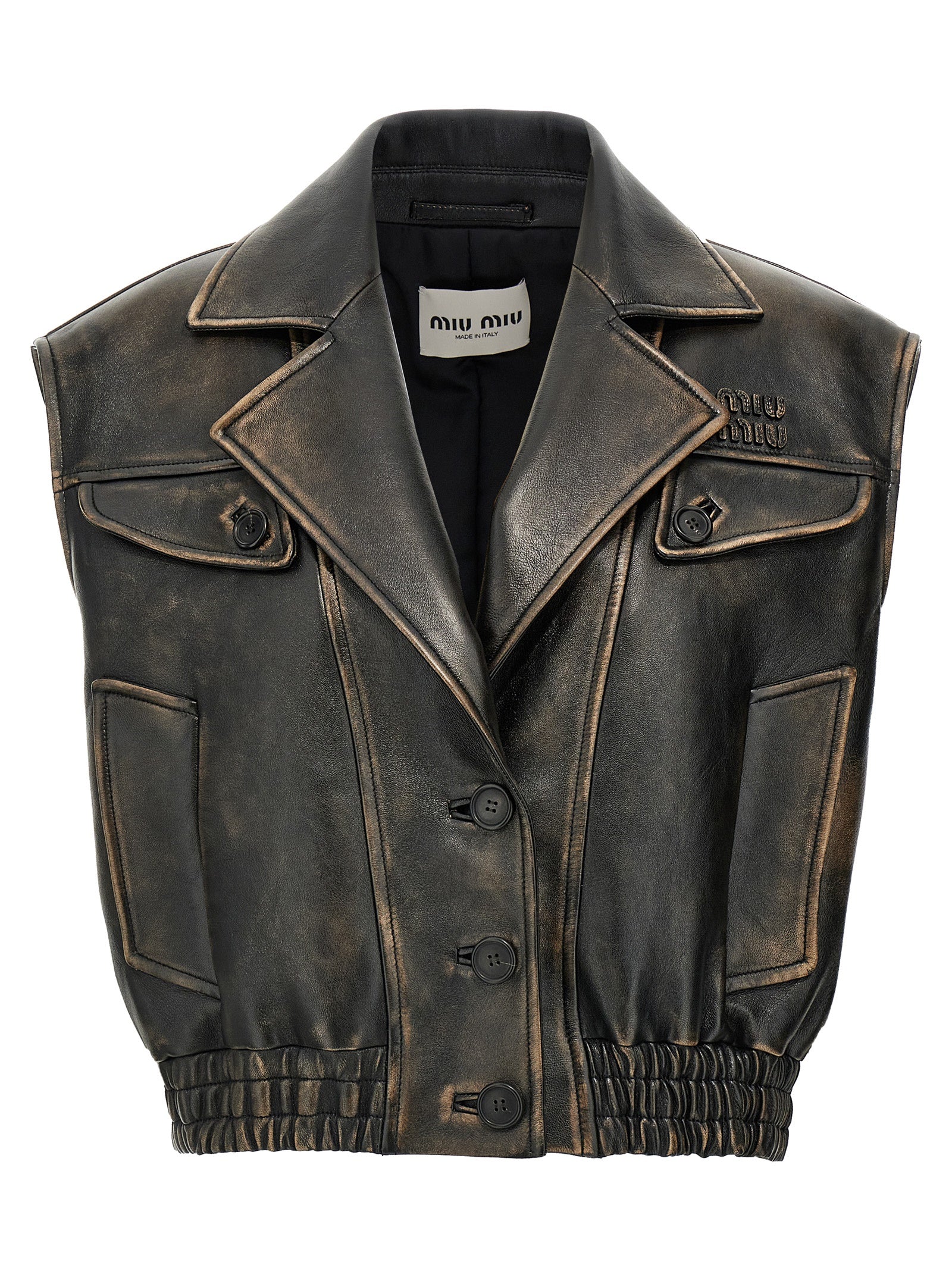 Miu Miu Brown Lamb Leather Sleeveless Jacket Miu Miu