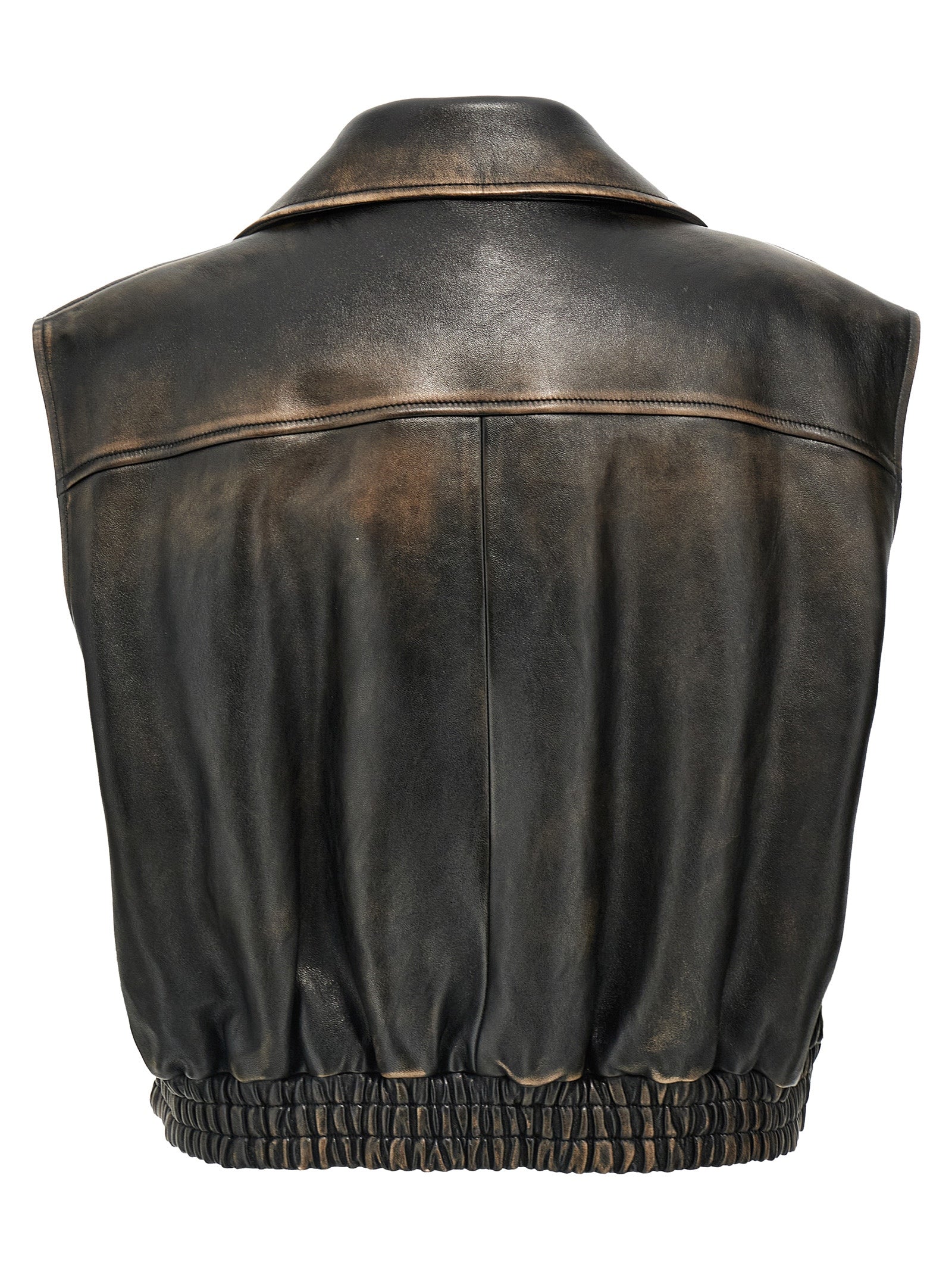 Miu Miu Brown Lamb Leather Sleeveless Jacket Miu Miu