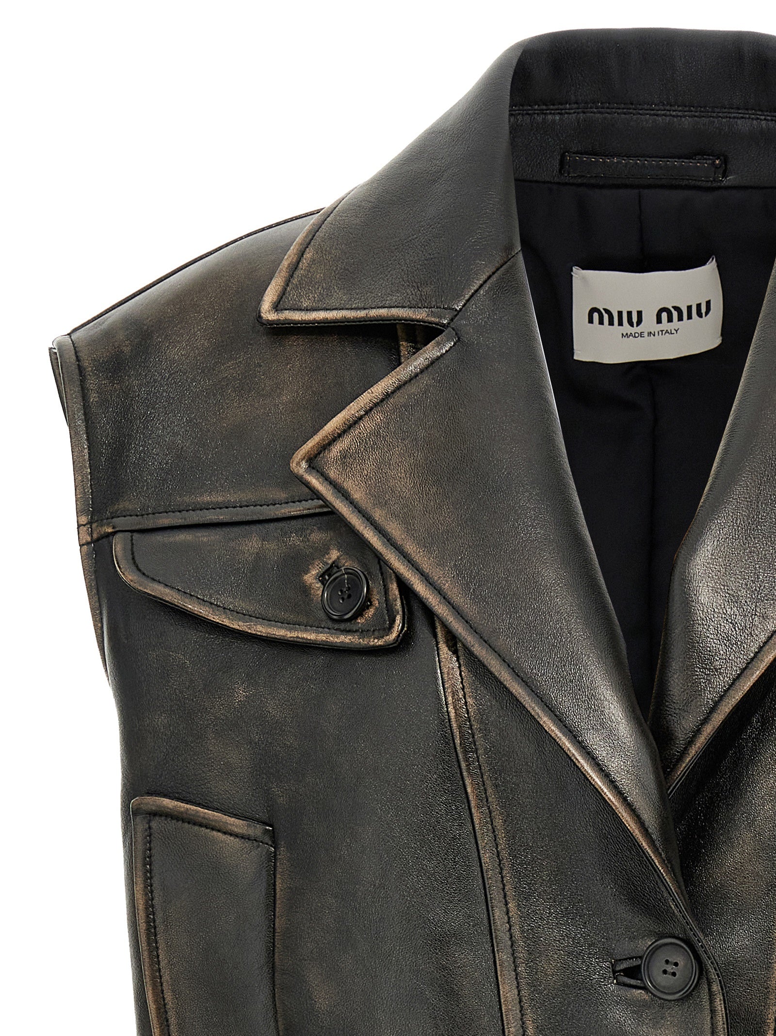 Miu Miu Brown Lamb Leather Sleeveless Jacket Miu Miu