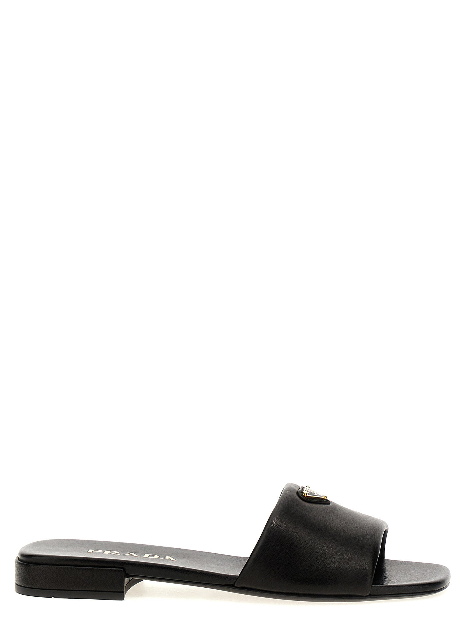 Prada Black Lamb Leather Slides Prada