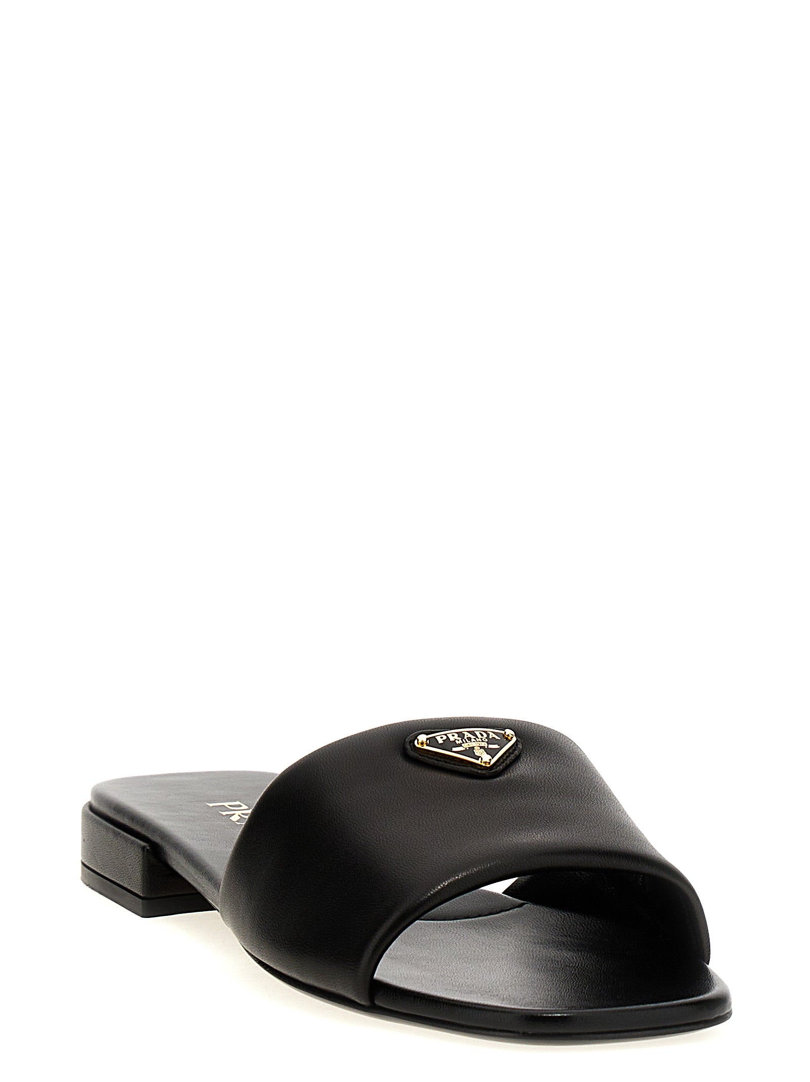 Prada Black Lamb Leather Slides Prada