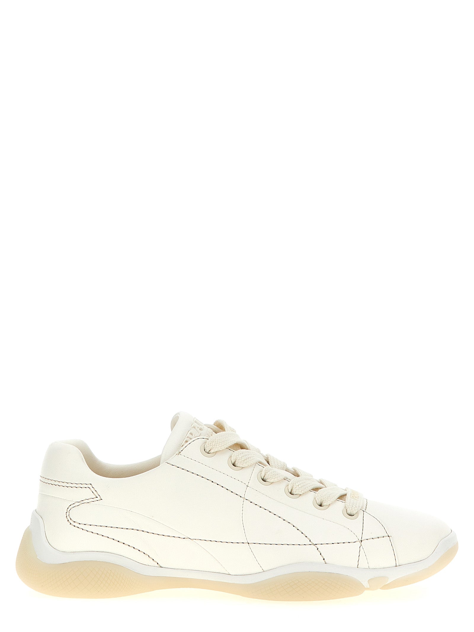 Prada White Lamb Leather Low Top Sneakers Prada