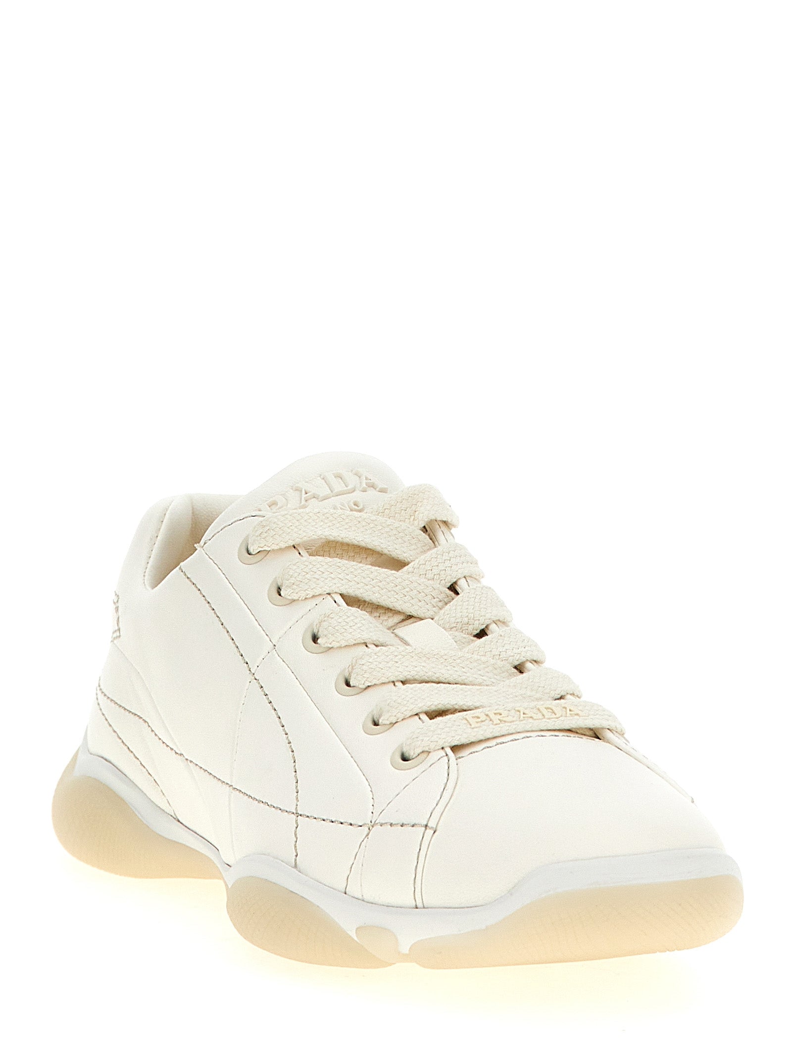 Prada White Lamb Leather Low Top Sneakers Prada