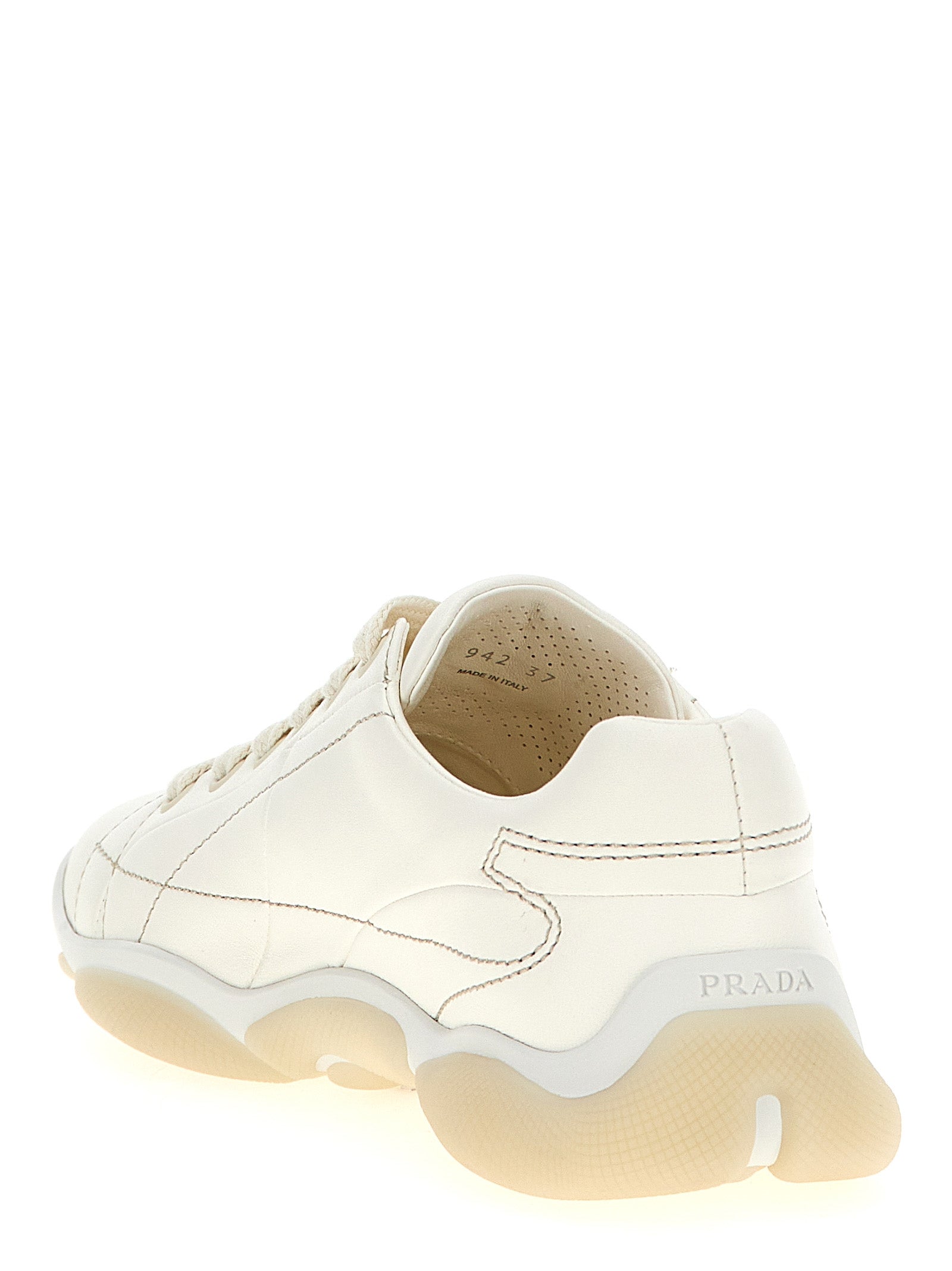Prada White Lamb Leather Low Top Sneakers Prada