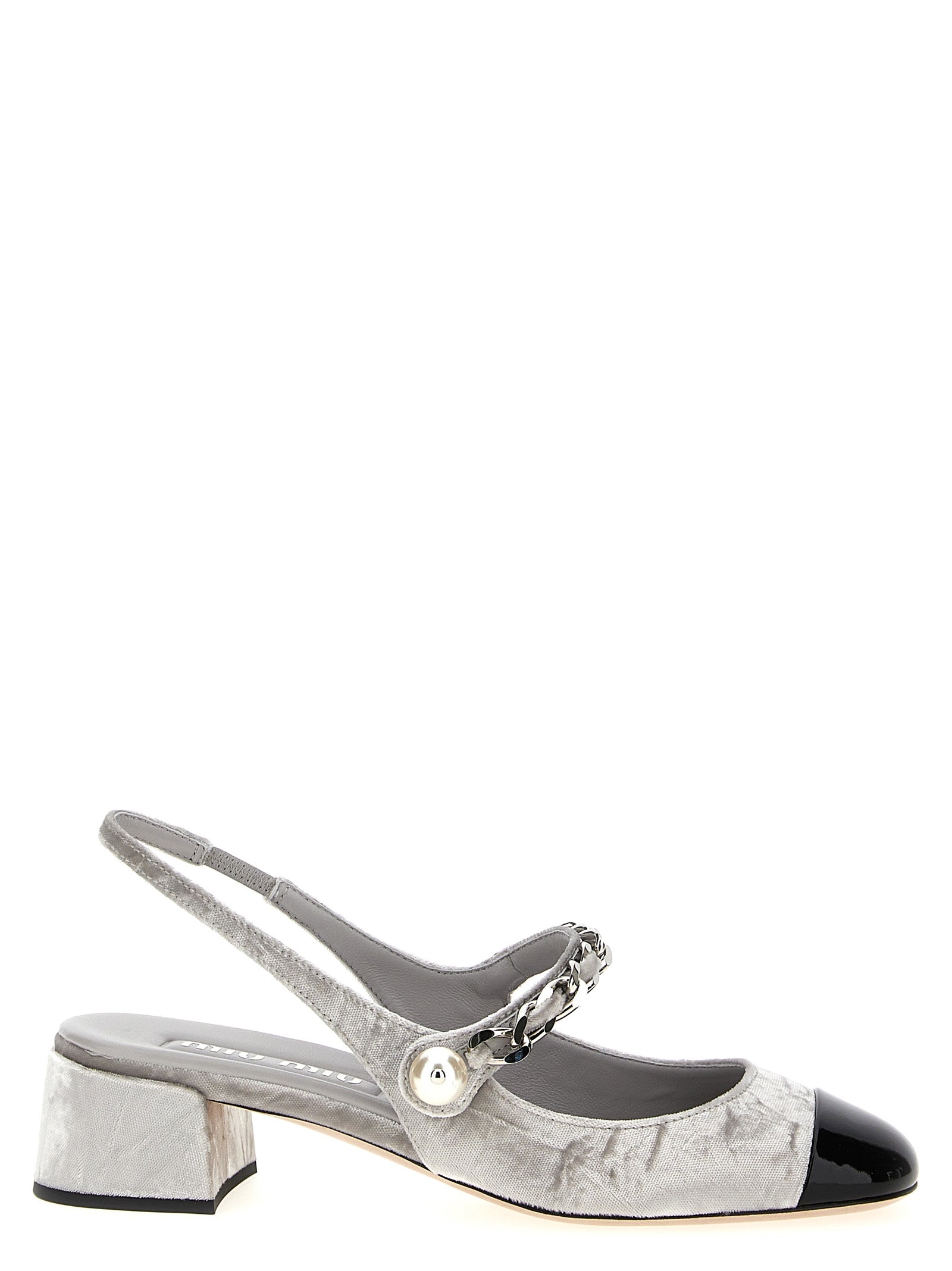 Miu Miu Silver Calfskin Mid Heel Pumps Miu Miu