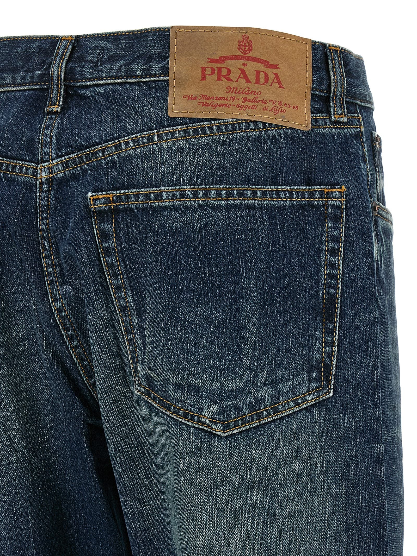 Prada Blue Cotton Straight-Leg Jeans Prada