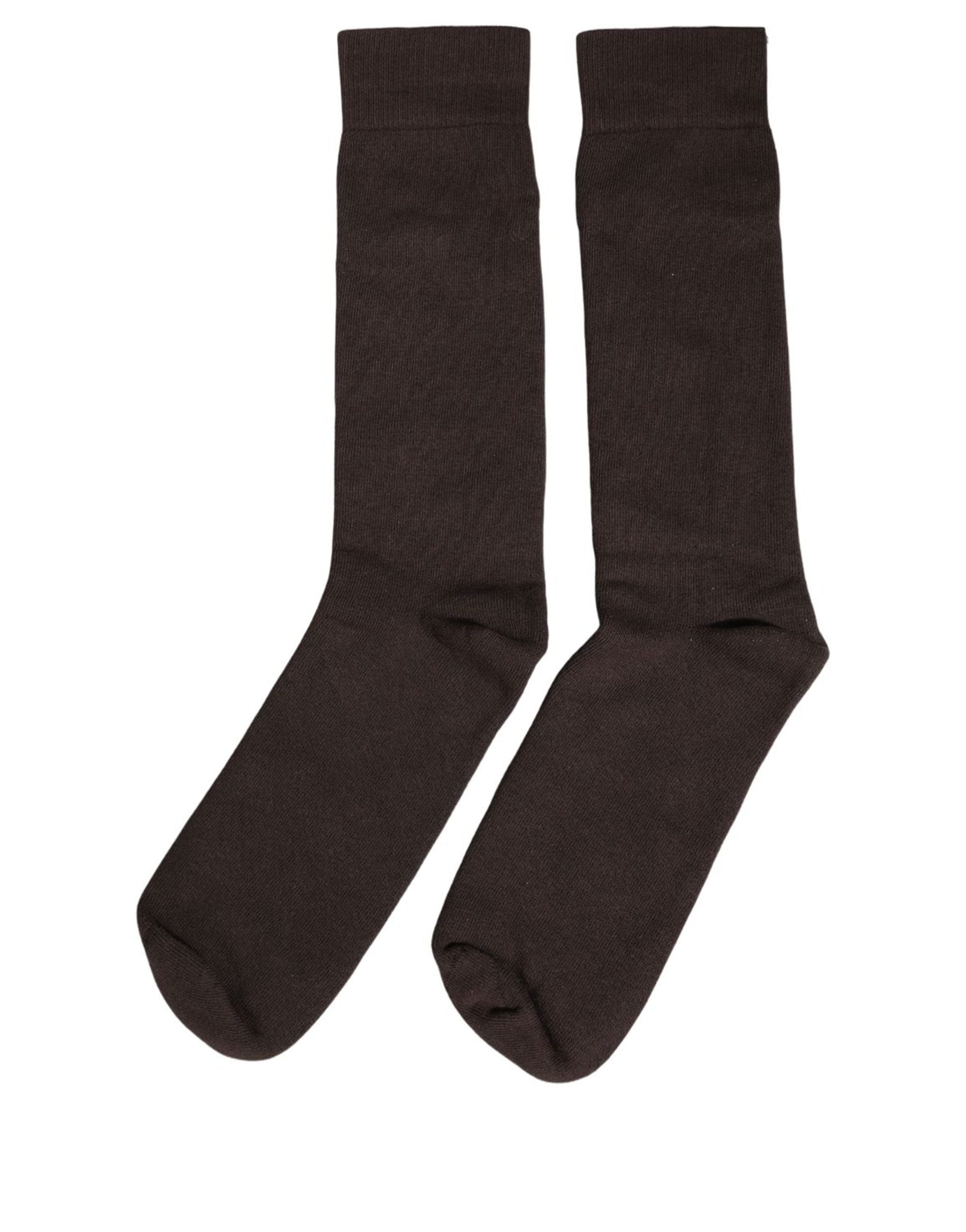 Dolce & Gabbana Dark Brown Cotton Over The Calf Accessory Socks Dolce & Gabbana