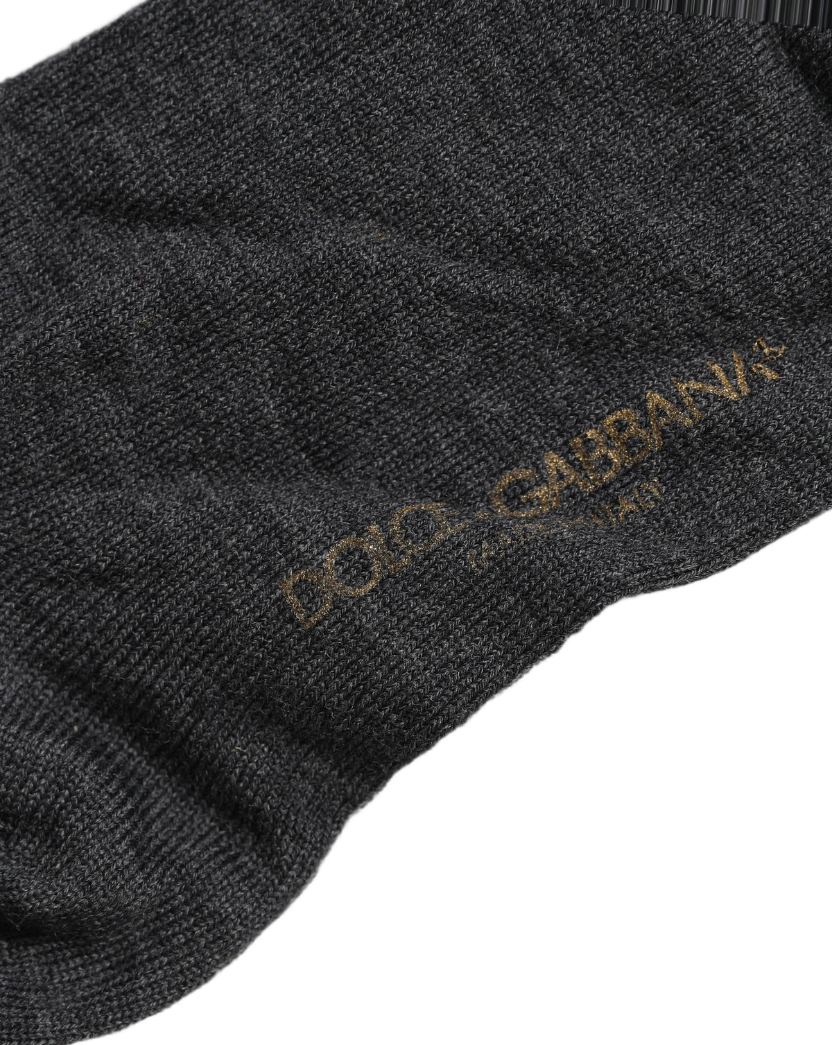 Dolce & Gabbana Dark Gray Wool Over The Calf Knee High Accessory Socks Dolce & Gabbana