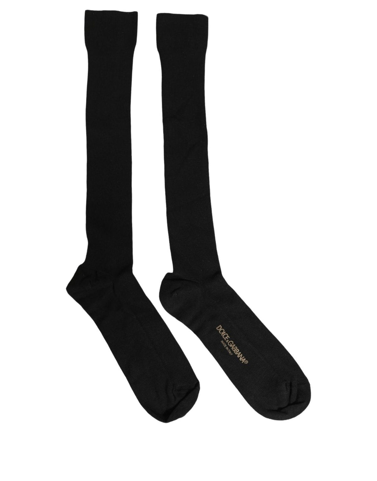 Dolce & Gabbana Black Cotton Ribbed Logo Over The Calf Women Socks Dolce & Gabbana