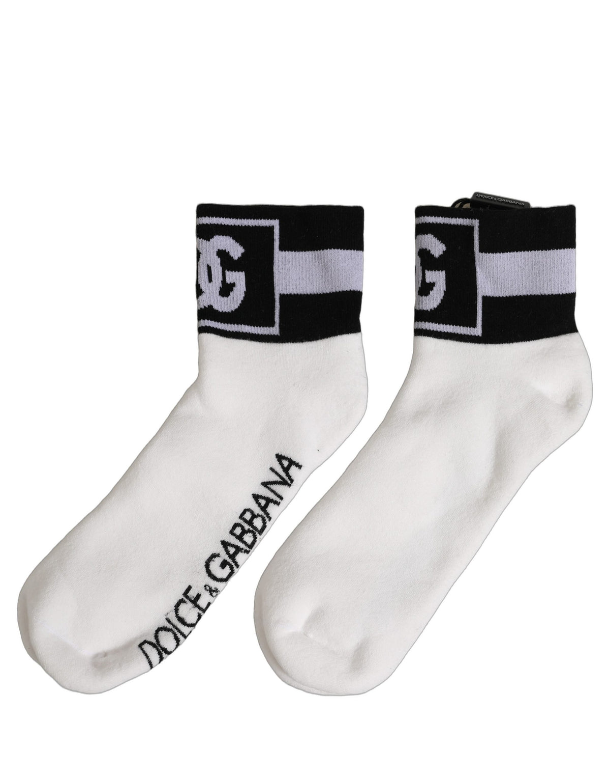 Dolce & Gabbana White Black Cotton Ankle Length DG Logo Socks Dolce & Gabbana