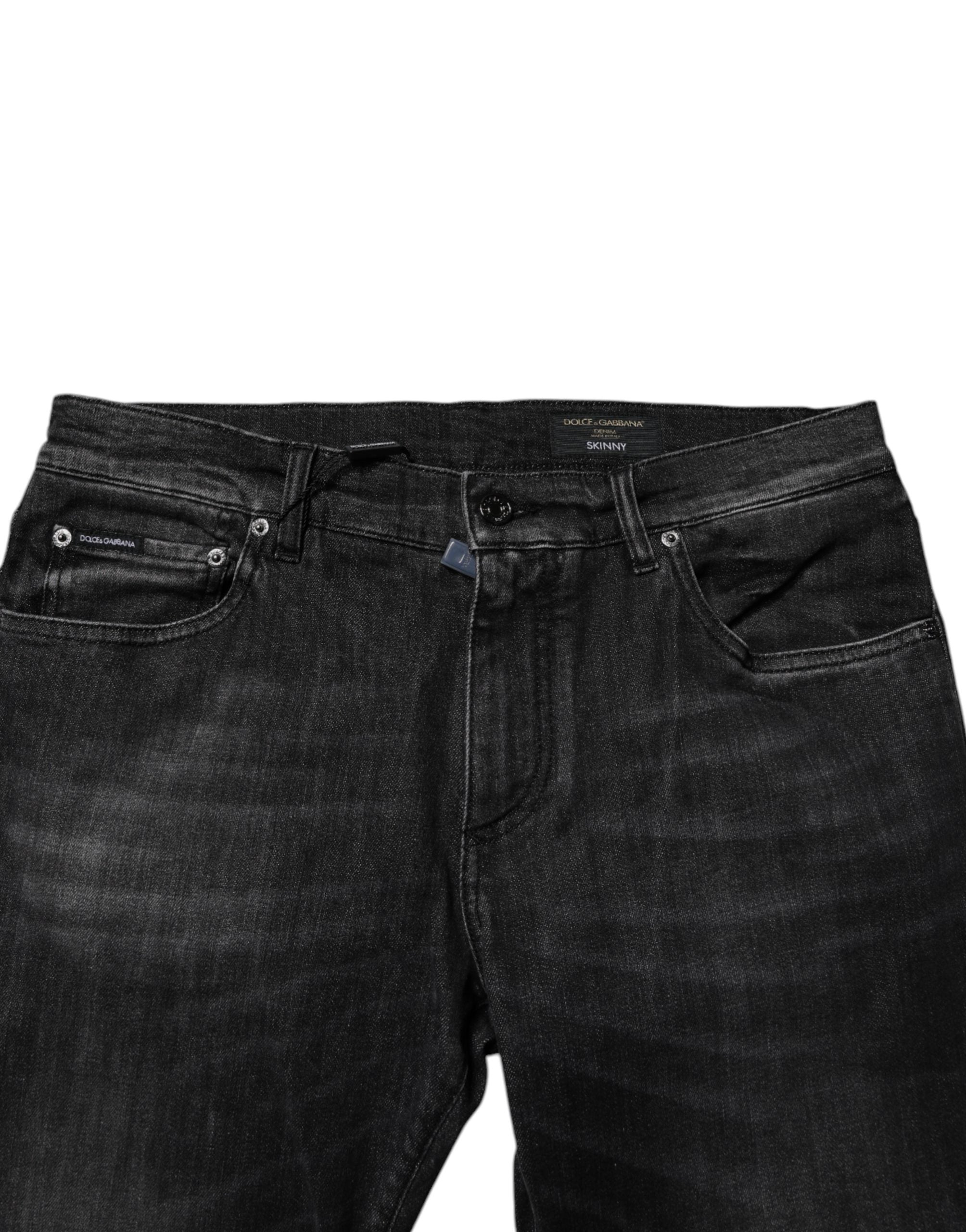Dolce & Gabbana Dark Gray Washed Cotton Skinny Men Denim Jeans Dolce & Gabbana