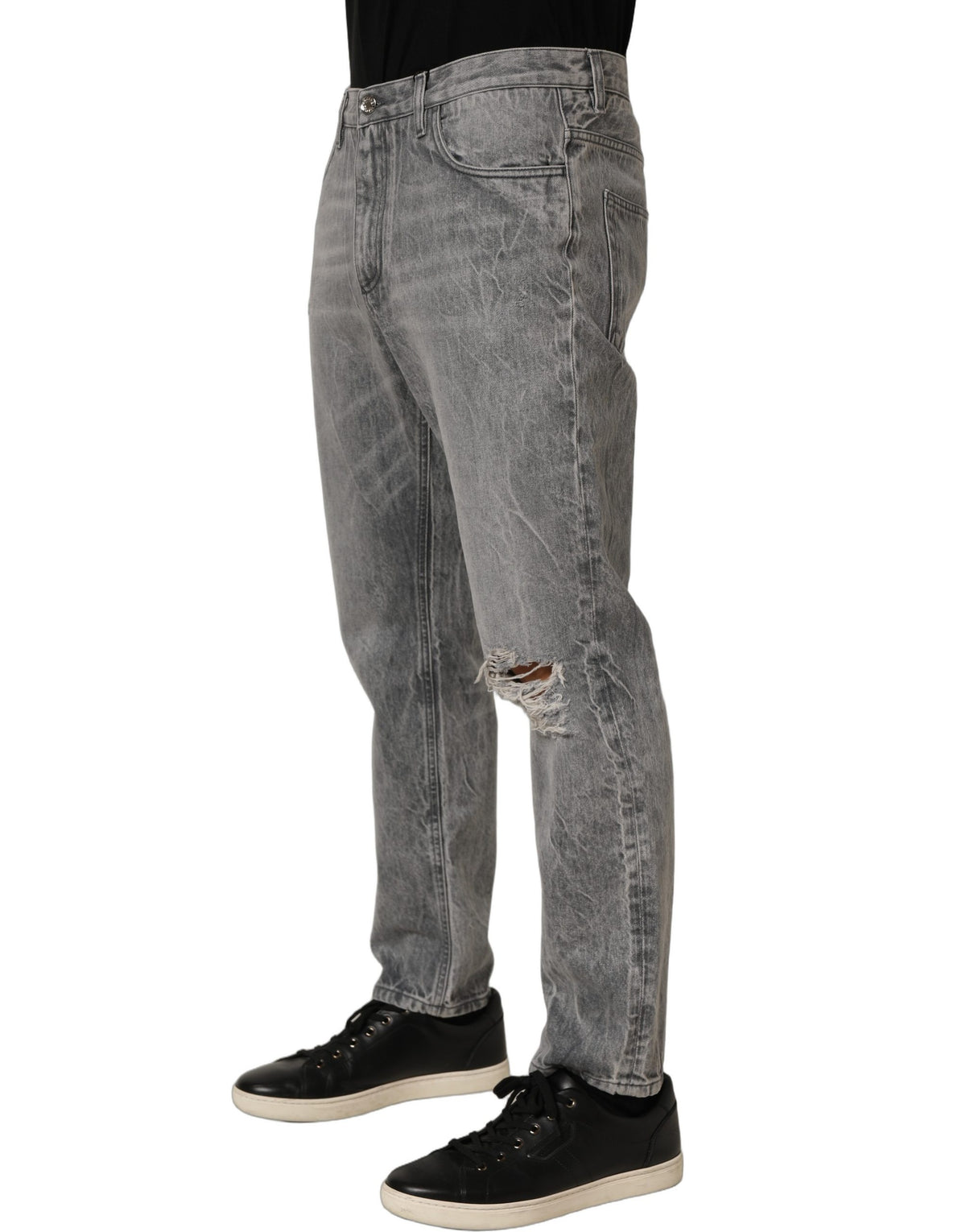 Dolce & Gabbana Grey Distressed Straight Leg Men Denim Jeans Dolce & Gabbana