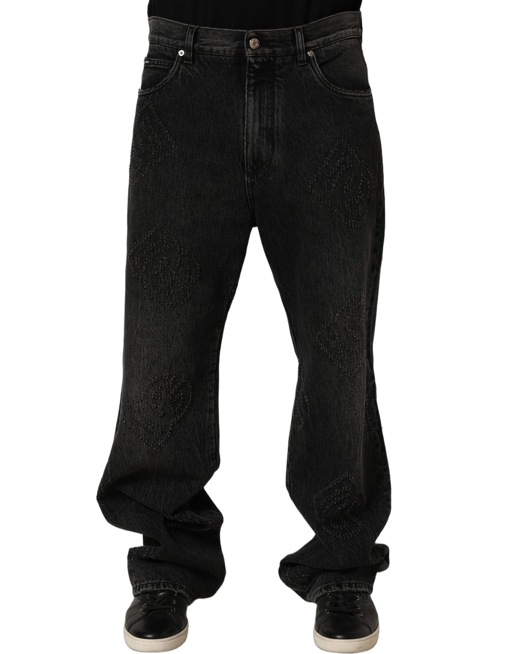 Dolce & Gabbana Dark Gray Cotton WideLeg Oversize Denim Jeans Dolce & Gabbana