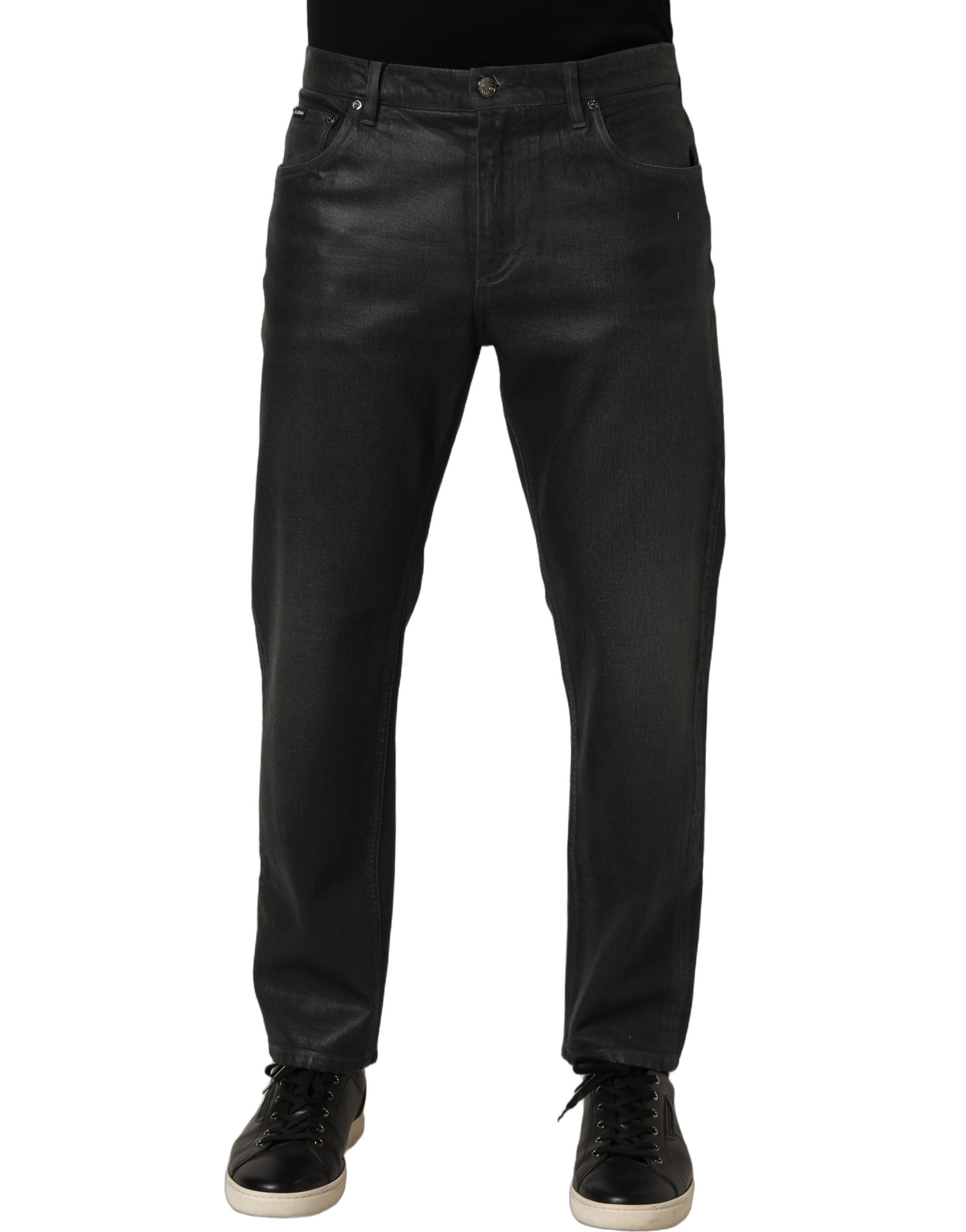 Dolce & Gabbana Dark Gray Cotton Loose Fit Men Denim Jeans Dolce & Gabbana