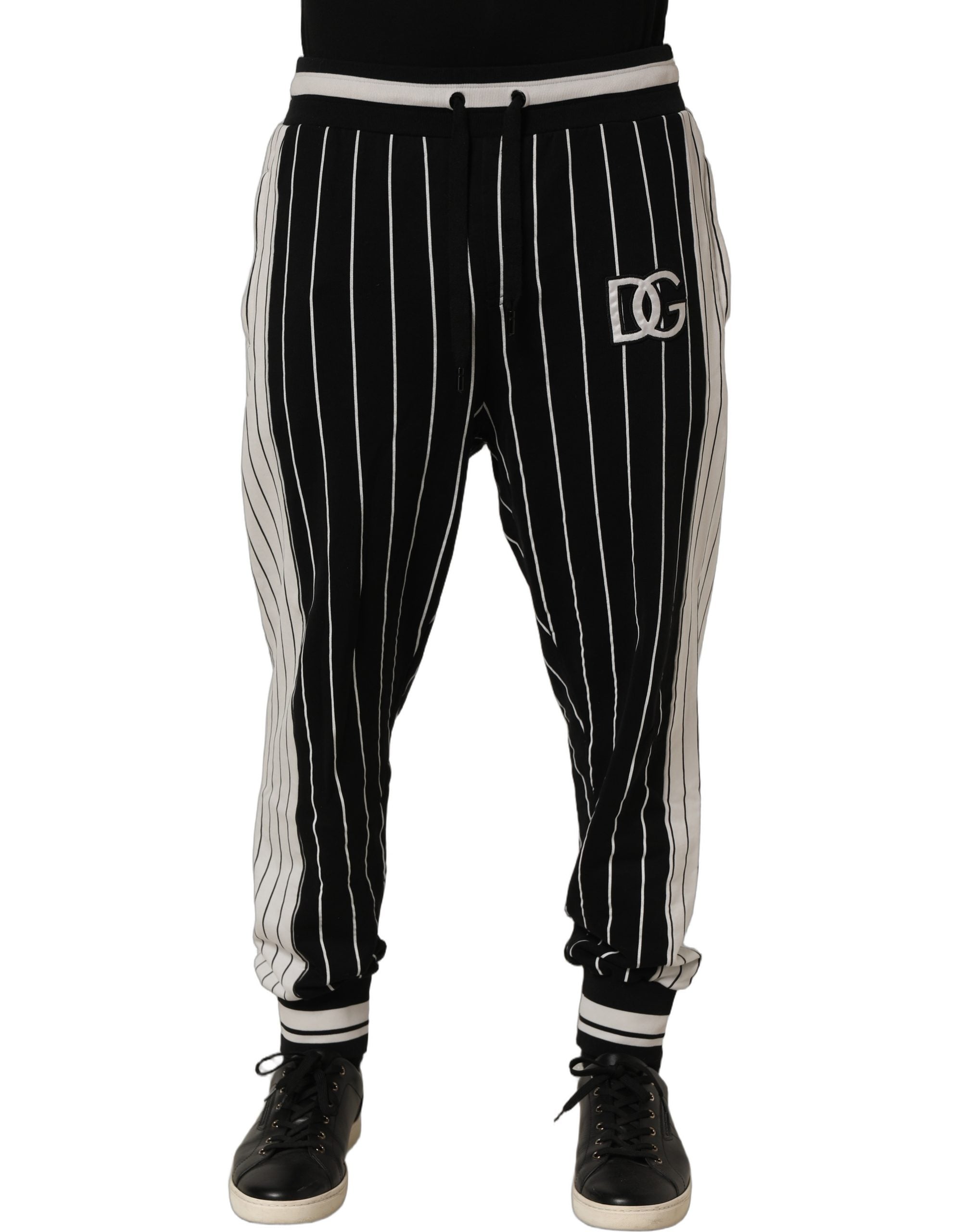 Dolce & Gabbana Black Striped DG Patch Men Sweatpants Pants Dolce & Gabbana