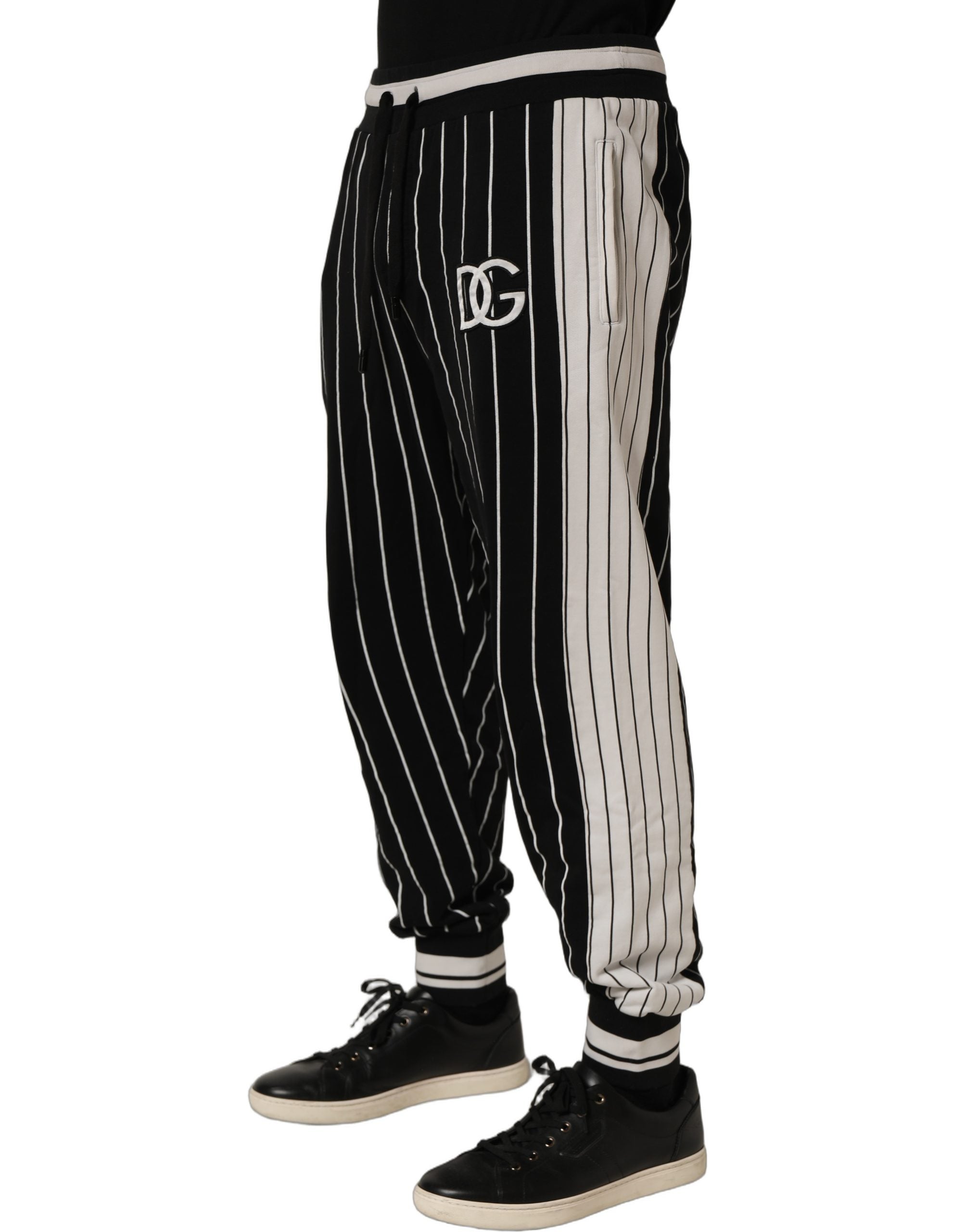 Dolce & Gabbana Black Striped DG Patch Men Sweatpants Pants Dolce & Gabbana