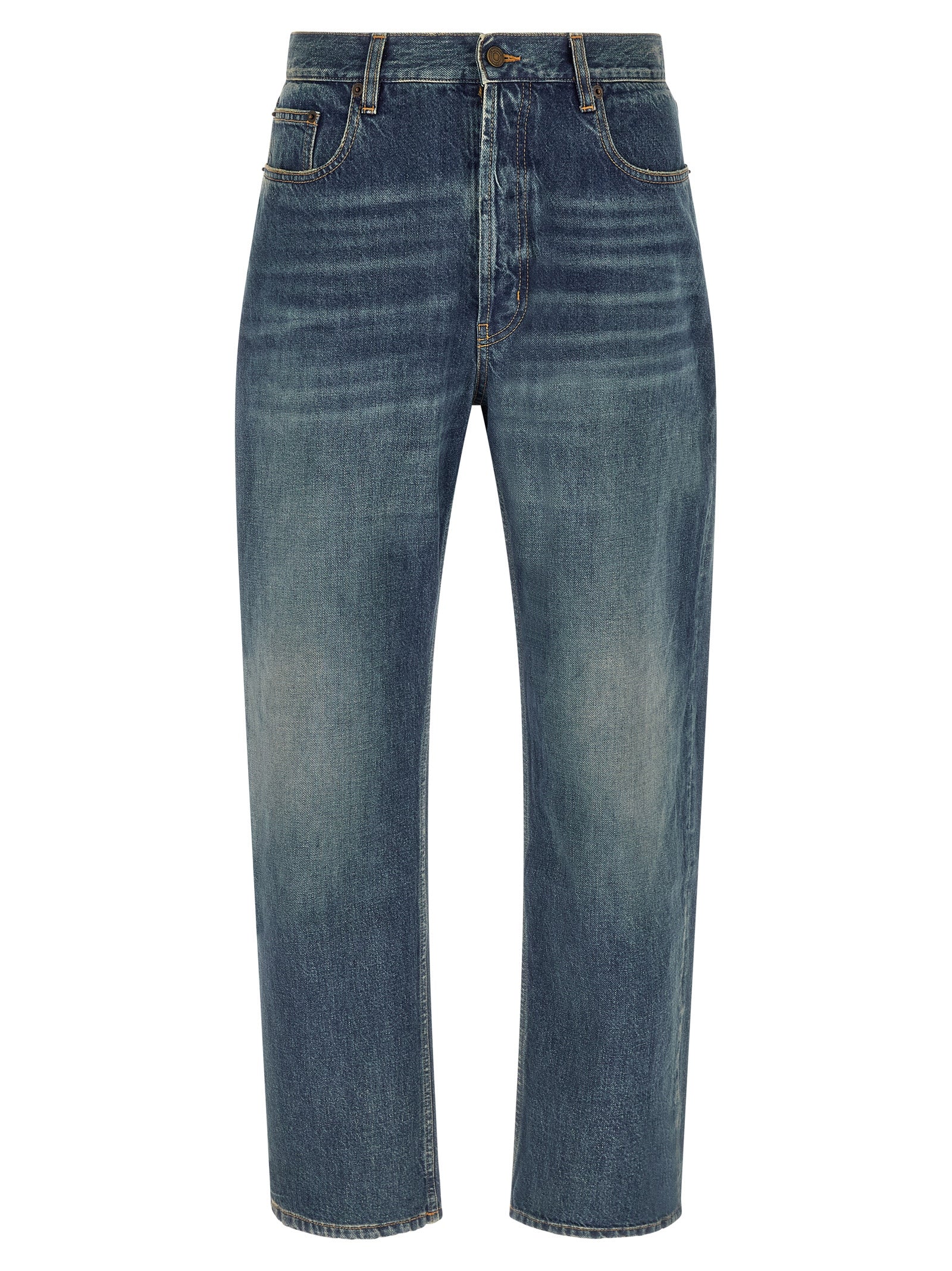 Saint Laurent Blue Cotton Straight-Leg Jeans Saint Laurent