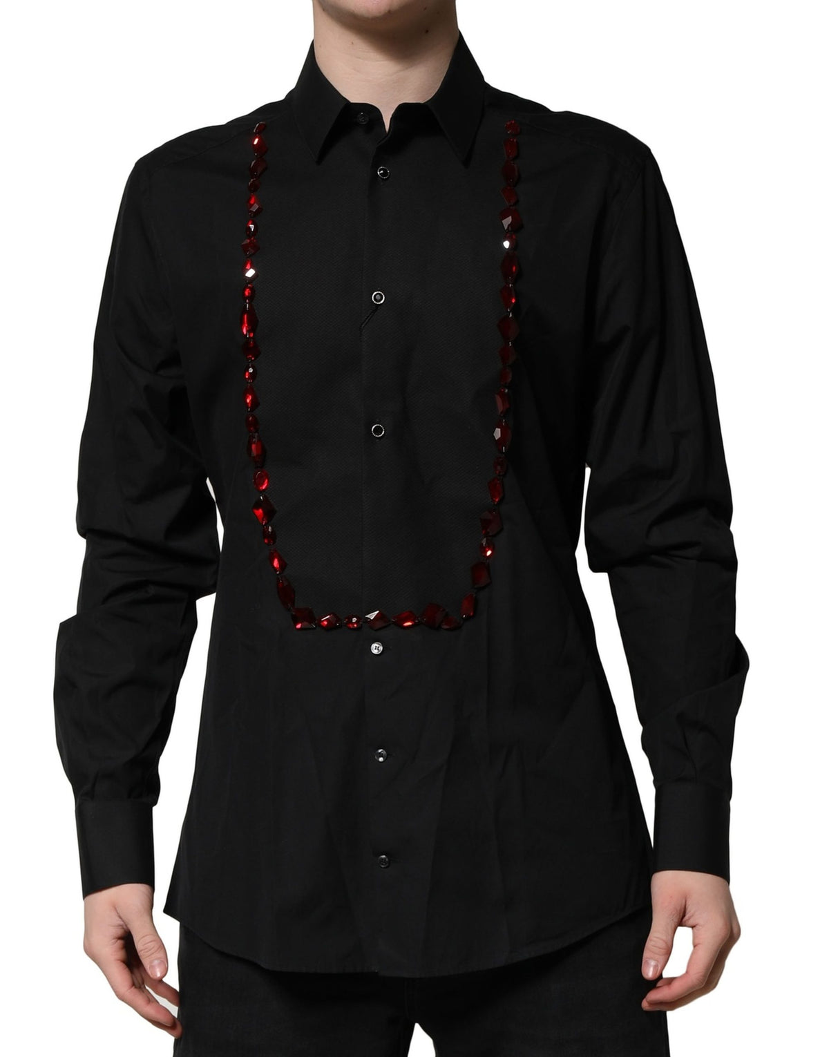 Dolce & Gabbana Black Crystal Embellished GOLD Dress Shirt Dolce & Gabbana