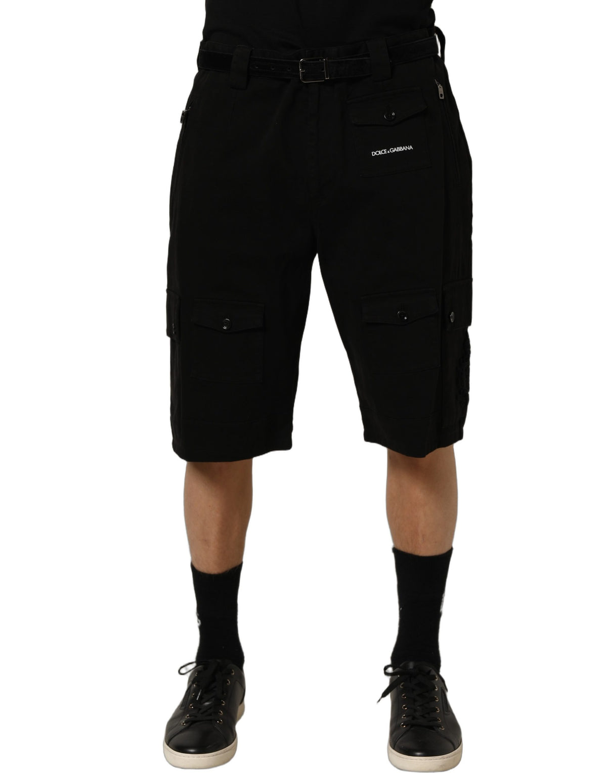 Dolce & Gabbana Black Cotton Mid Waist Men Cargo Shorts Dolce & Gabbana