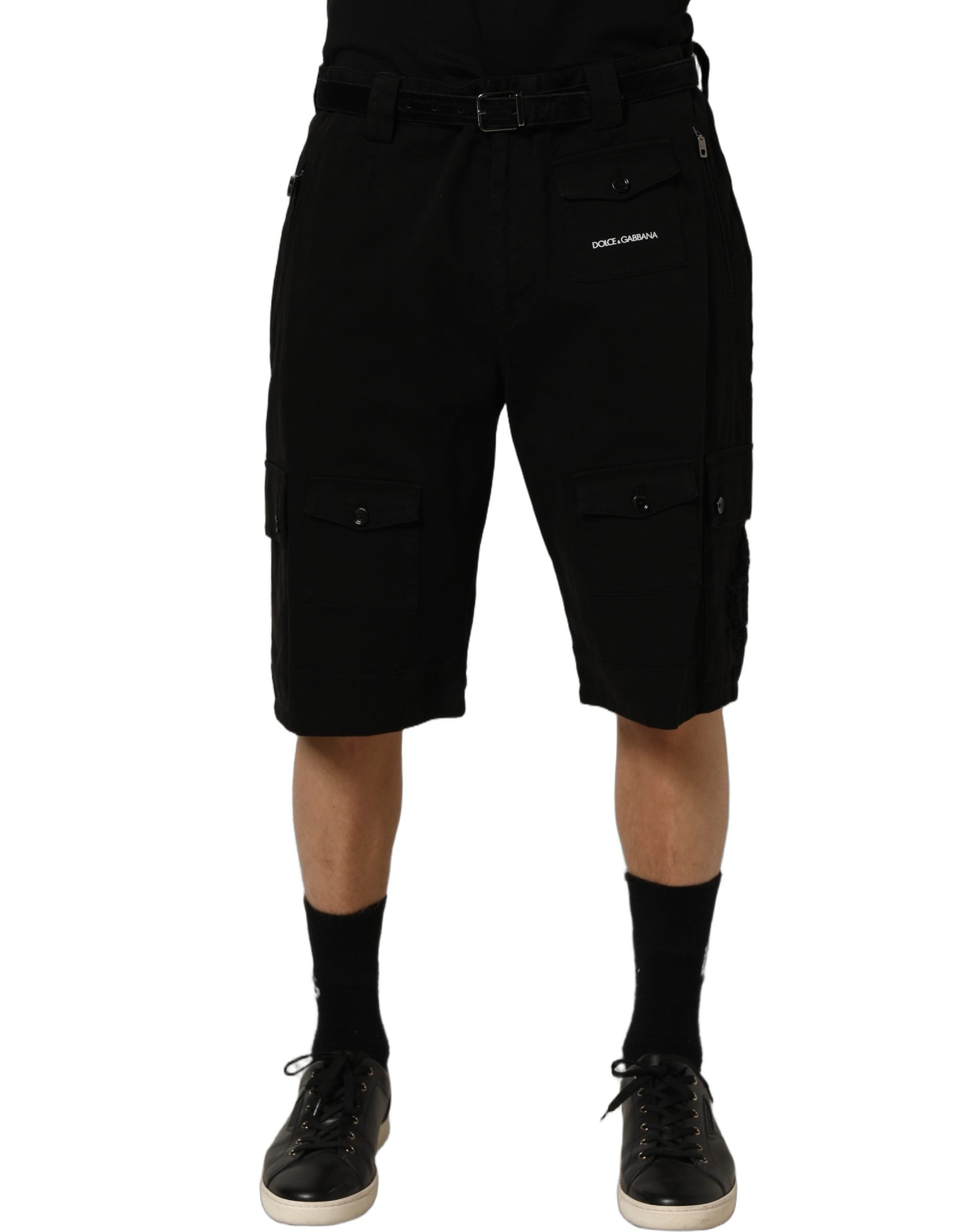 Dolce & Gabbana Black Cotton Mid Waist Men Cargo Shorts Dolce & Gabbana