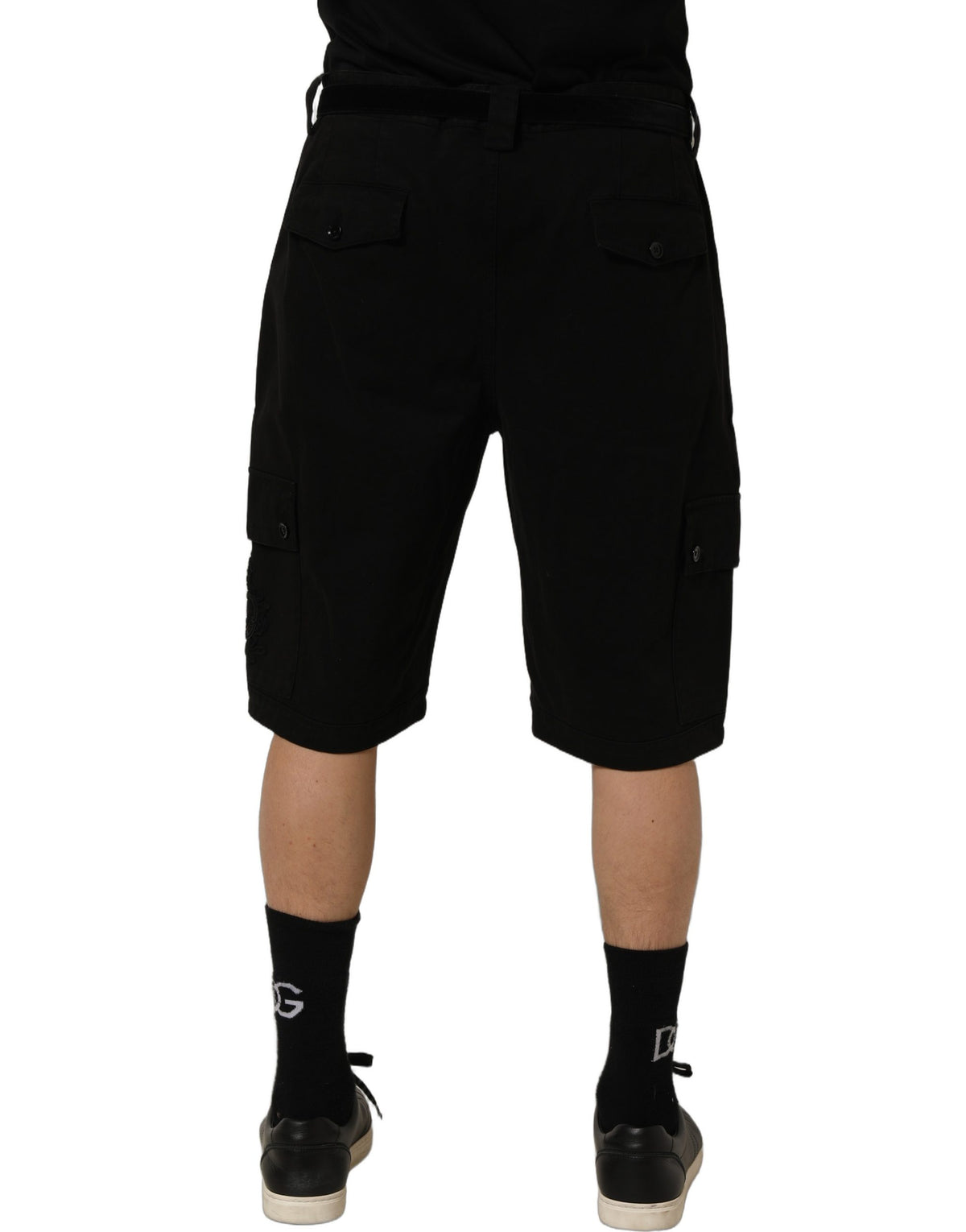 Dolce & Gabbana Black Cotton Mid Waist Men Cargo Shorts Dolce & Gabbana