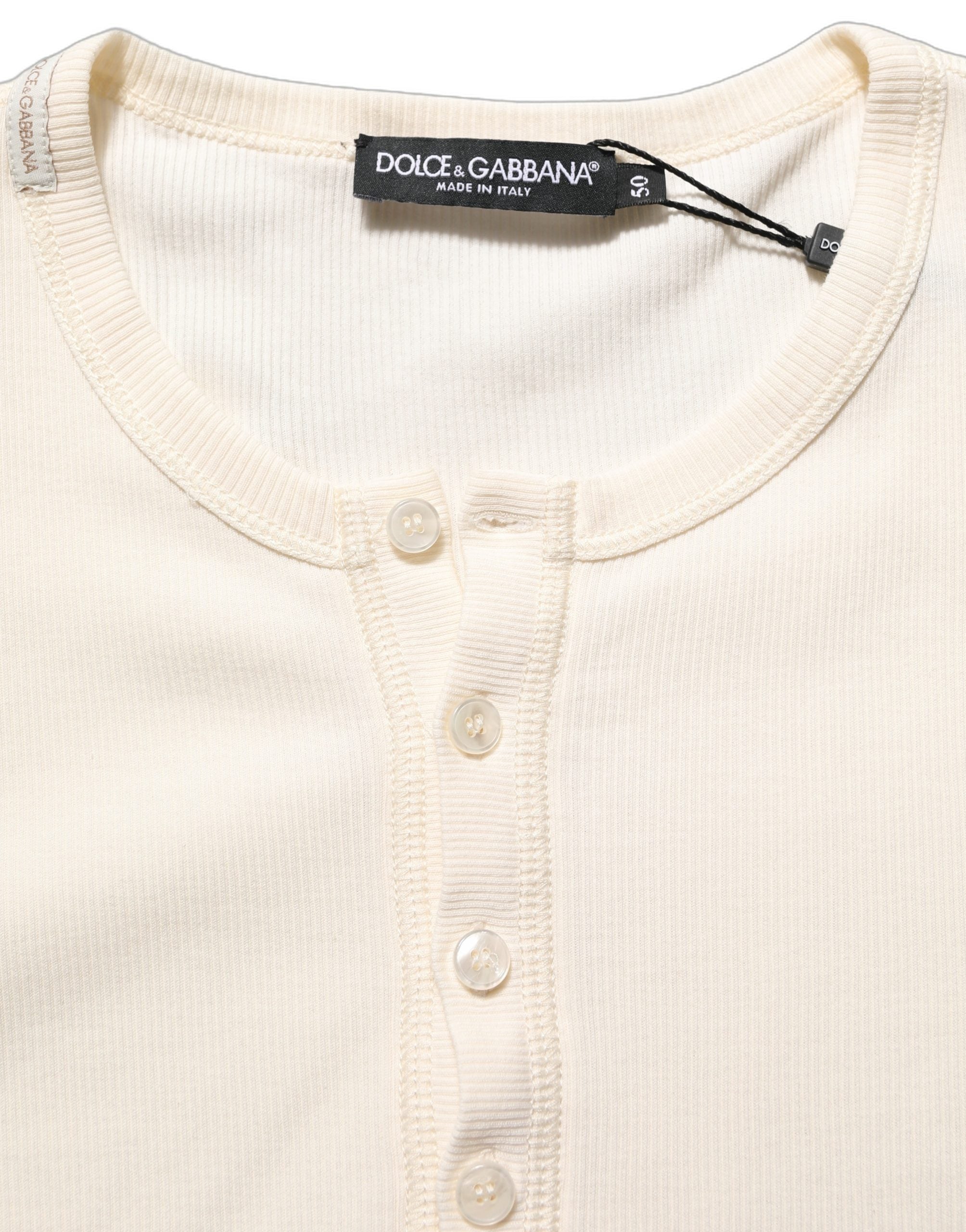 Dolce & Gabbana Off White Cotton Henley Long Sleeves T-shirt Dolce & Gabbana