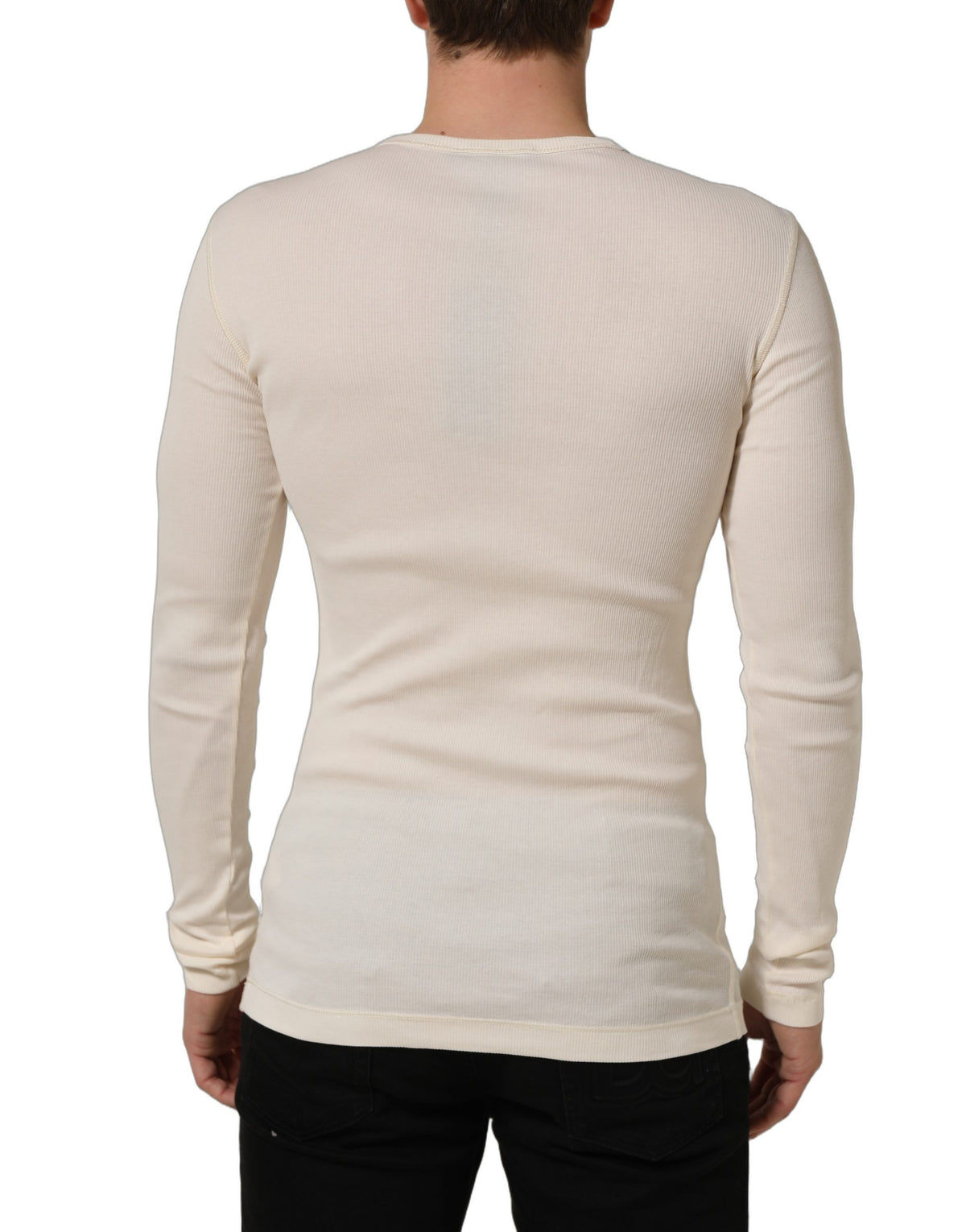 Dolce & Gabbana Off White Cotton Henley Long Sleeves T-shirt Dolce & Gabbana