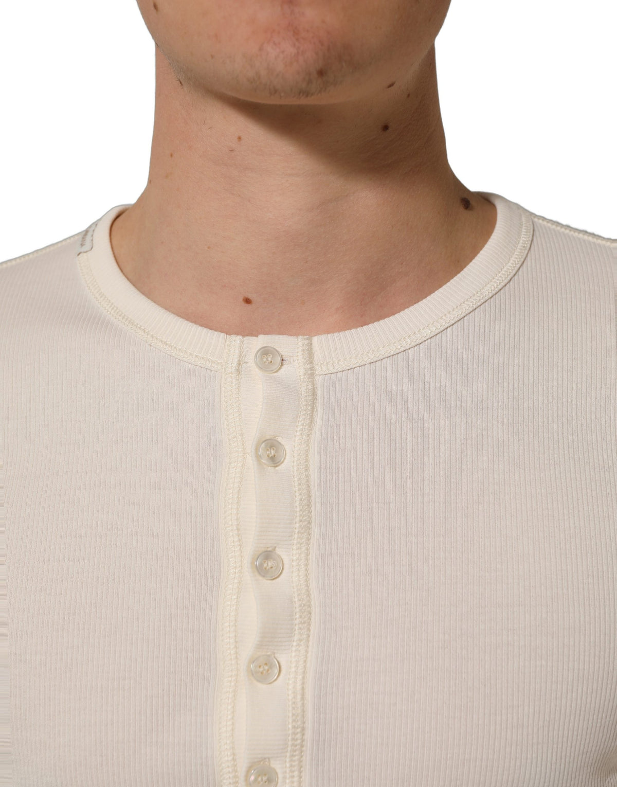 Dolce & Gabbana Off White Cotton Henley Long Sleeves T-shirt Dolce & Gabbana