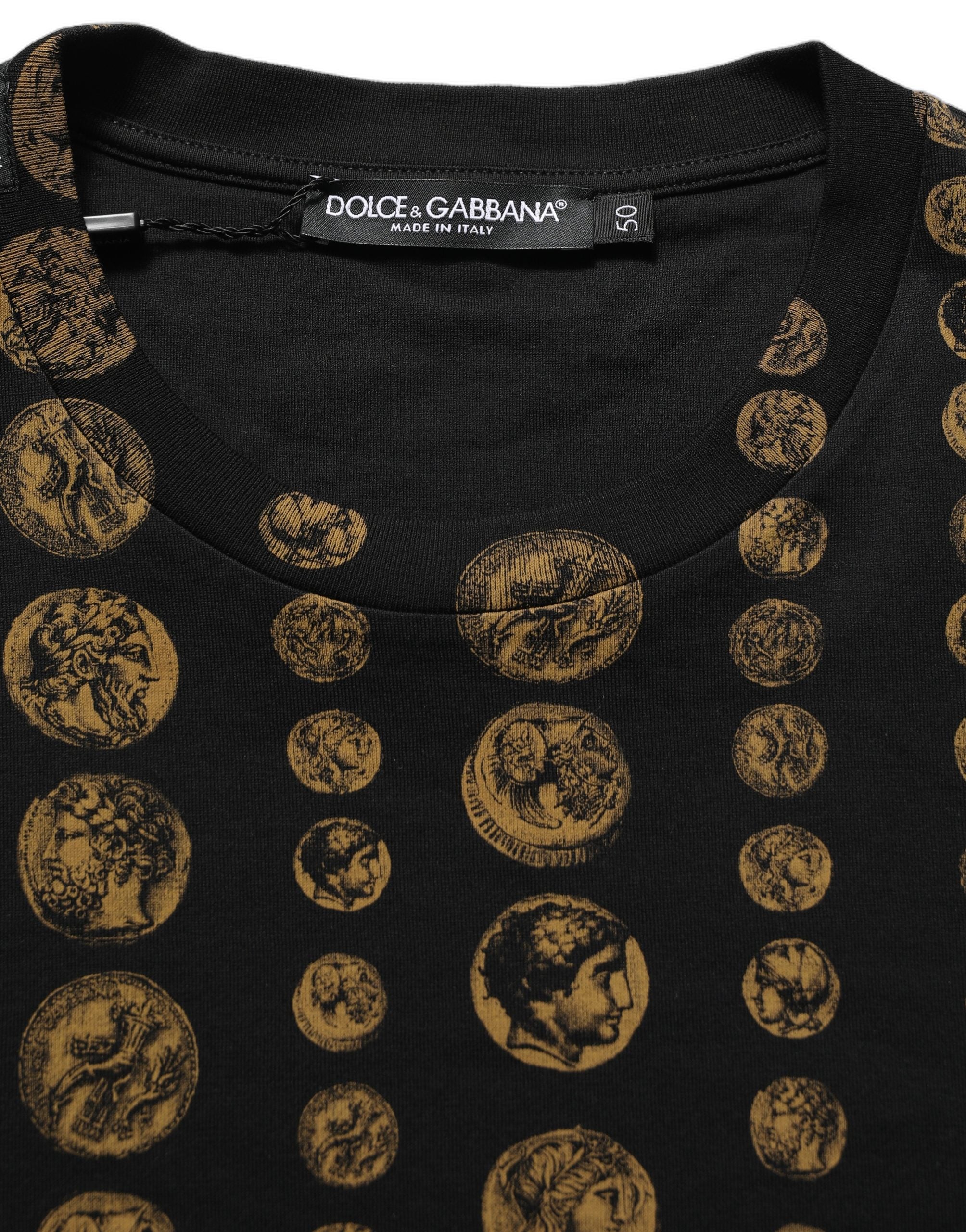 Dolce & Gabbana Black All Over Coin Print Cotton Men T-shirt Dolce & Gabbana
