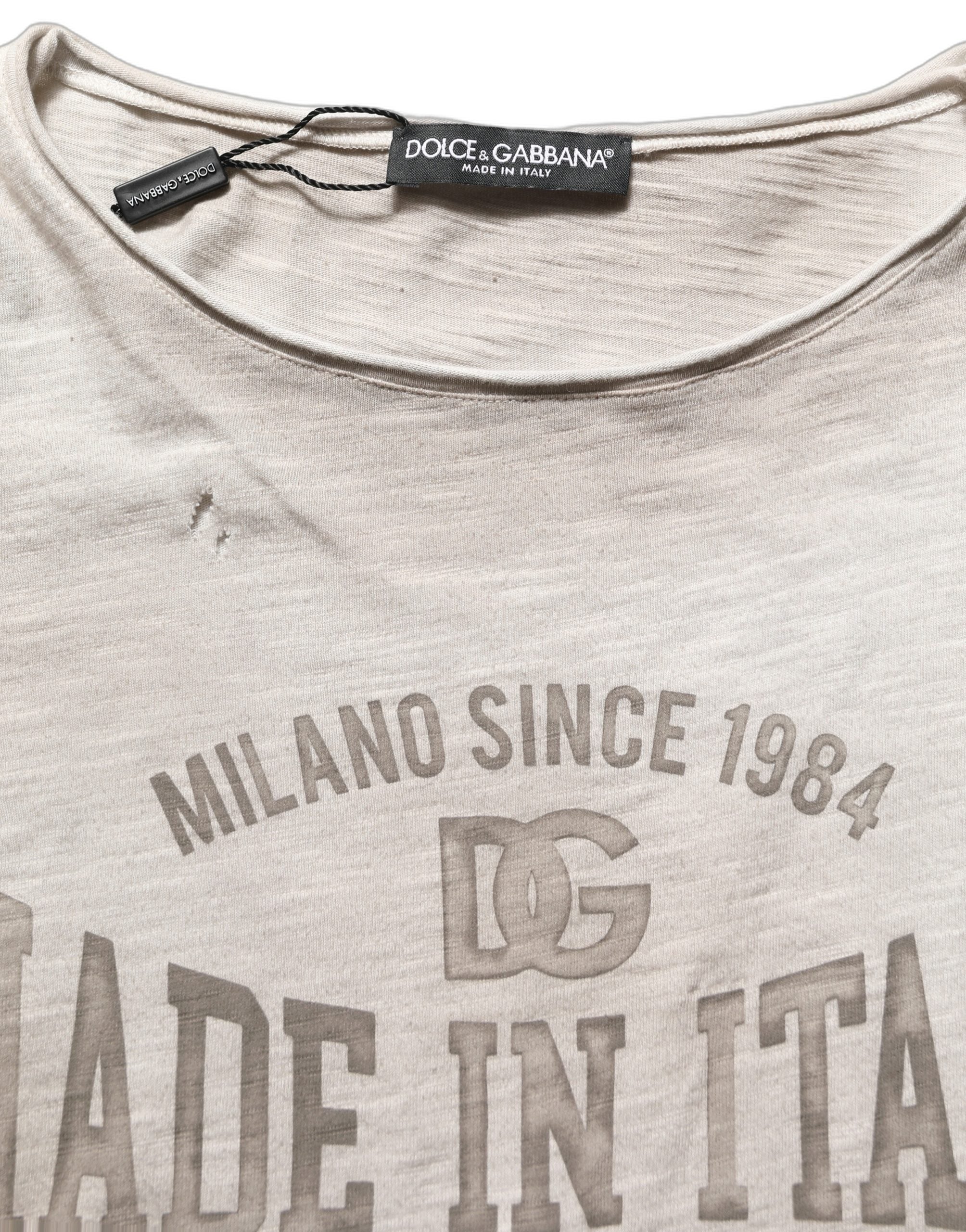 Dolce & Gabbana Light Gray Graphic Print Distressed T-shirt Dolce & Gabbana