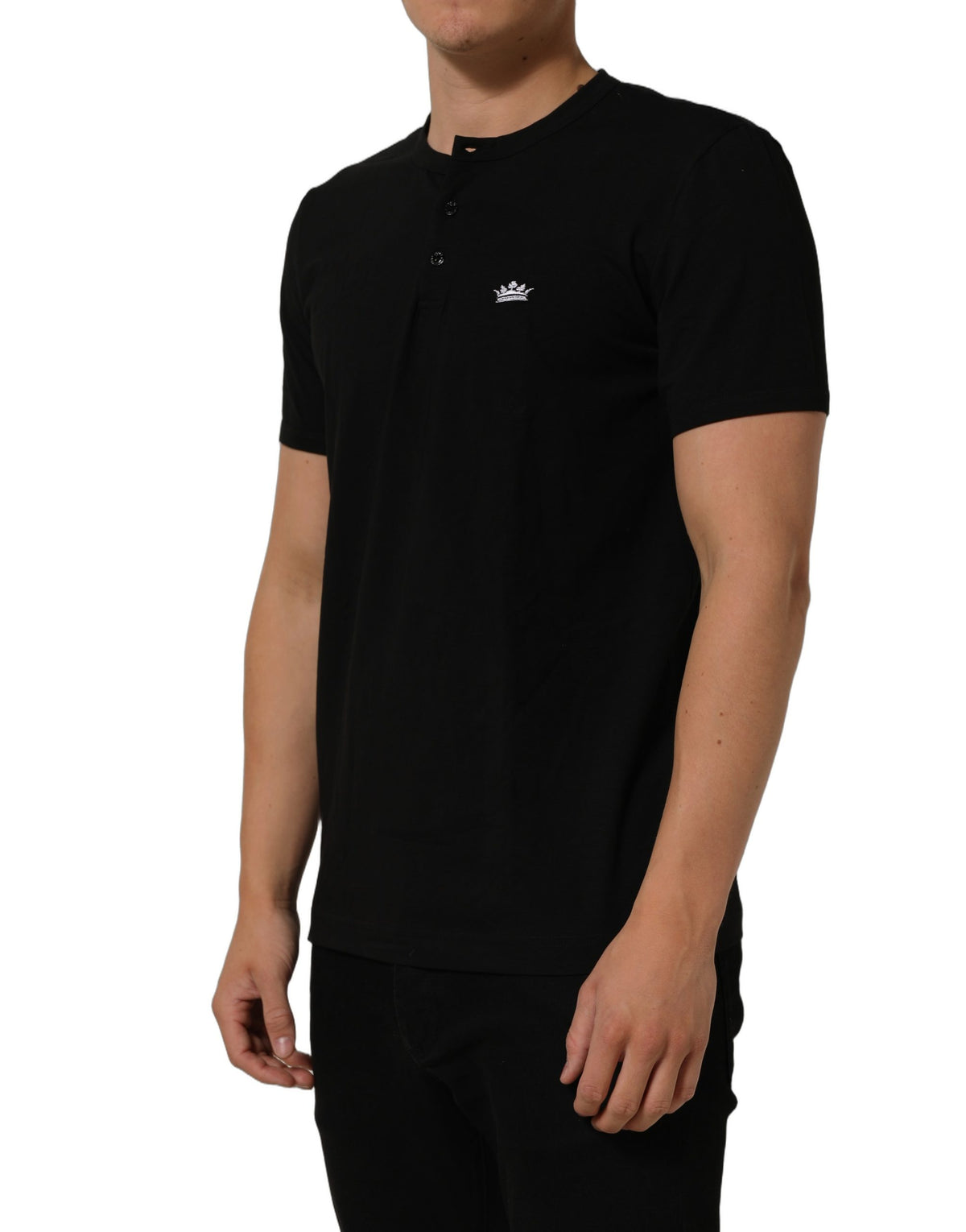 Dolce & Gabbana Black Crown Short Sleeved Henley Men T-shirt Dolce & Gabbana