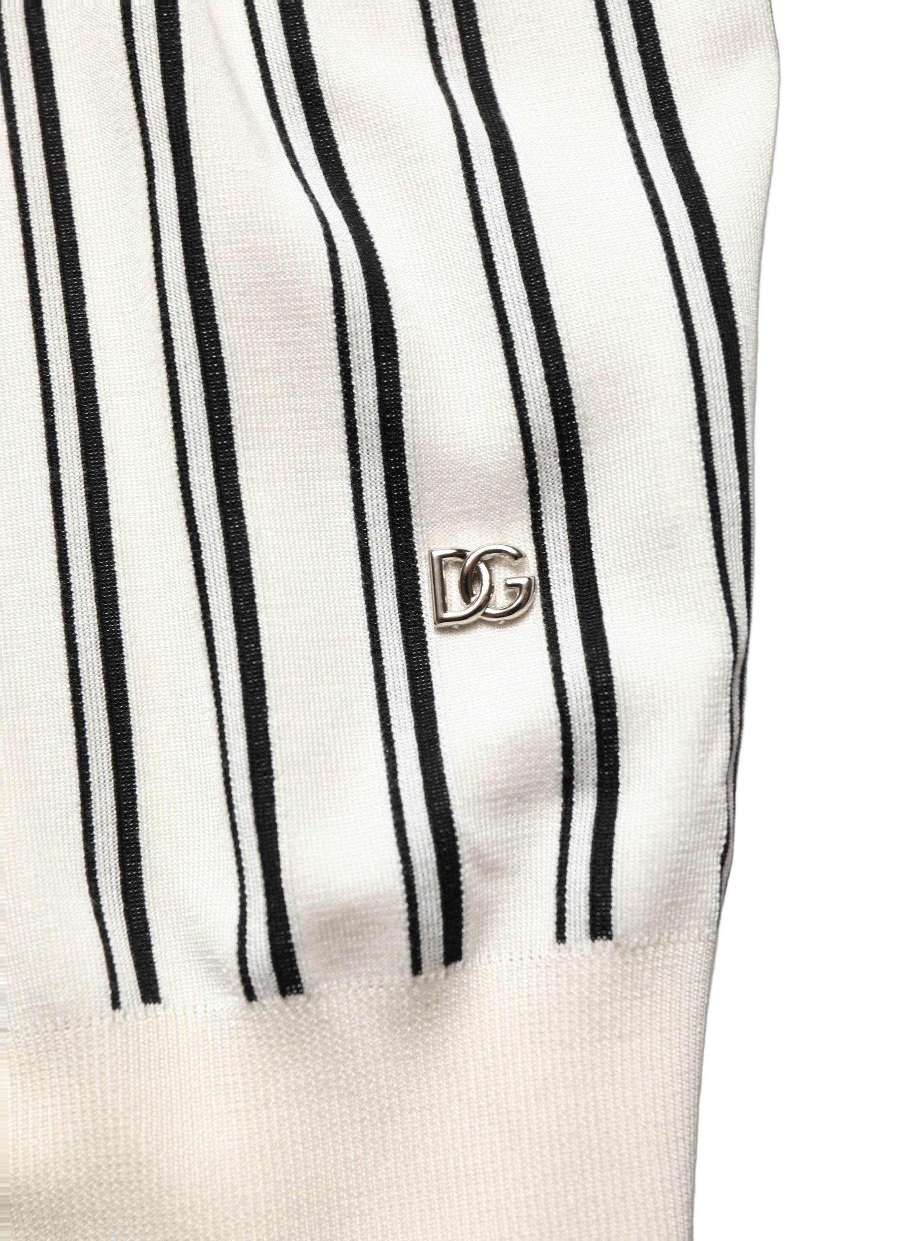 Dolce & Gabbana White Black Stripe Collared Polo T-shirt Dolce & Gabbana