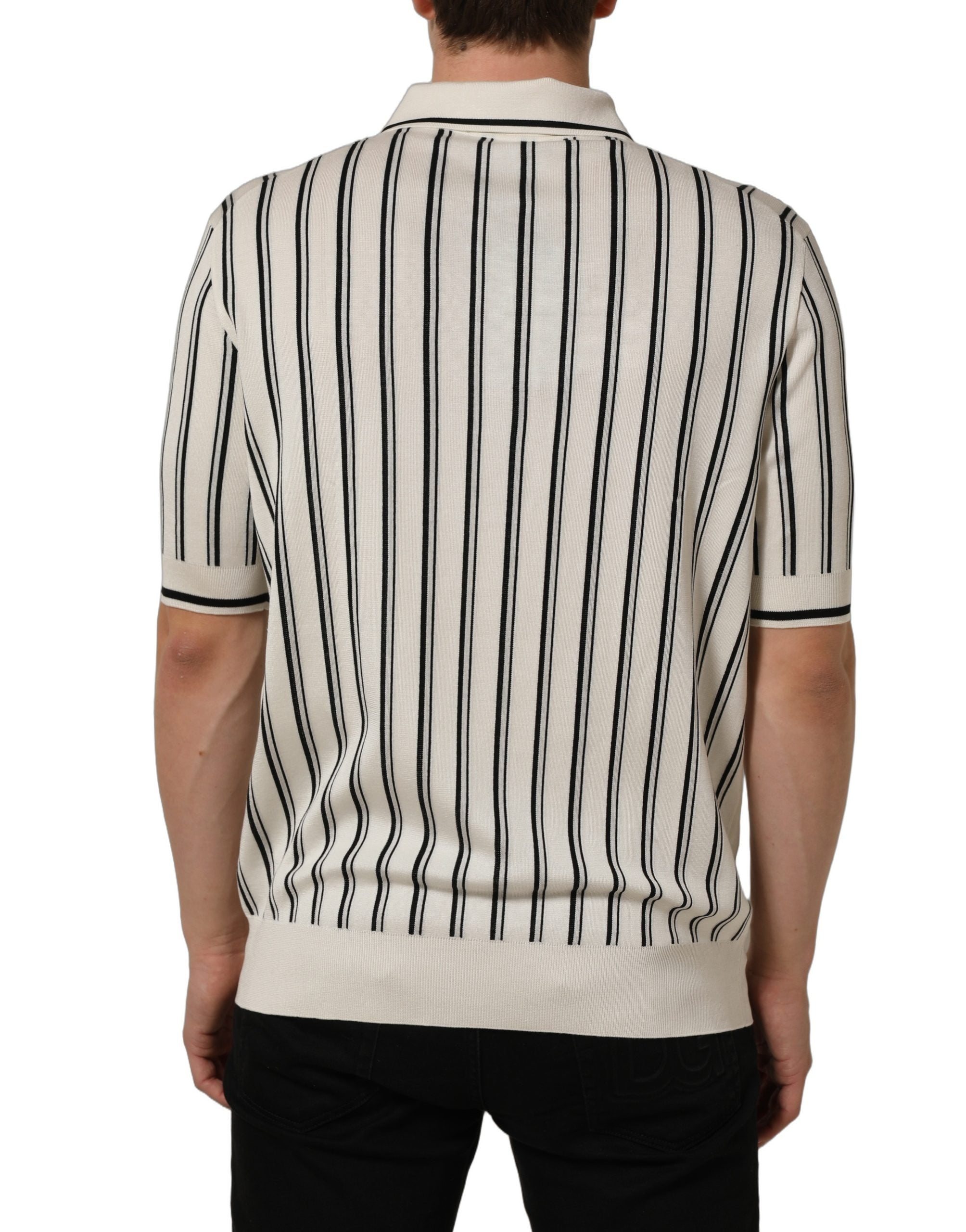Dolce & Gabbana White Black Stripe Collared Polo T-shirt Dolce & Gabbana