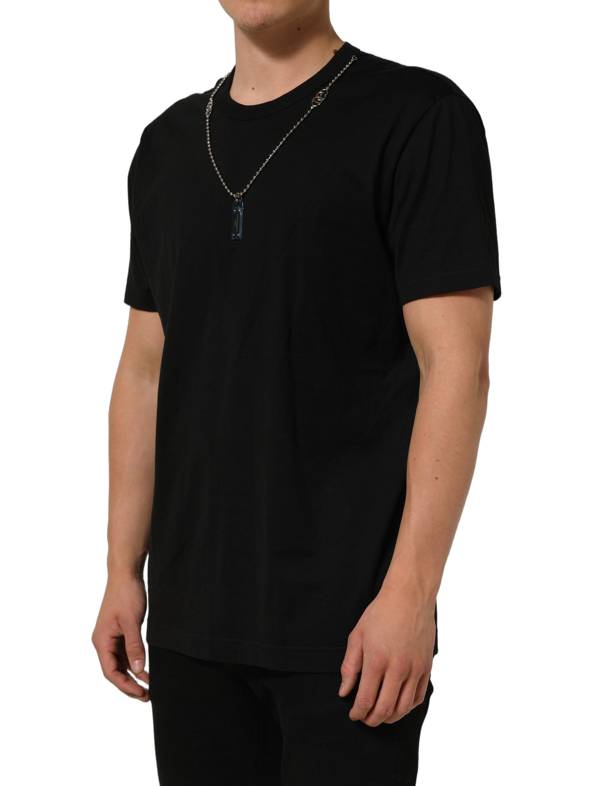 Dolce & Gabbana Black Dog Tag Short Sleeve CrewNeck T-shirt Dolce & Gabbana