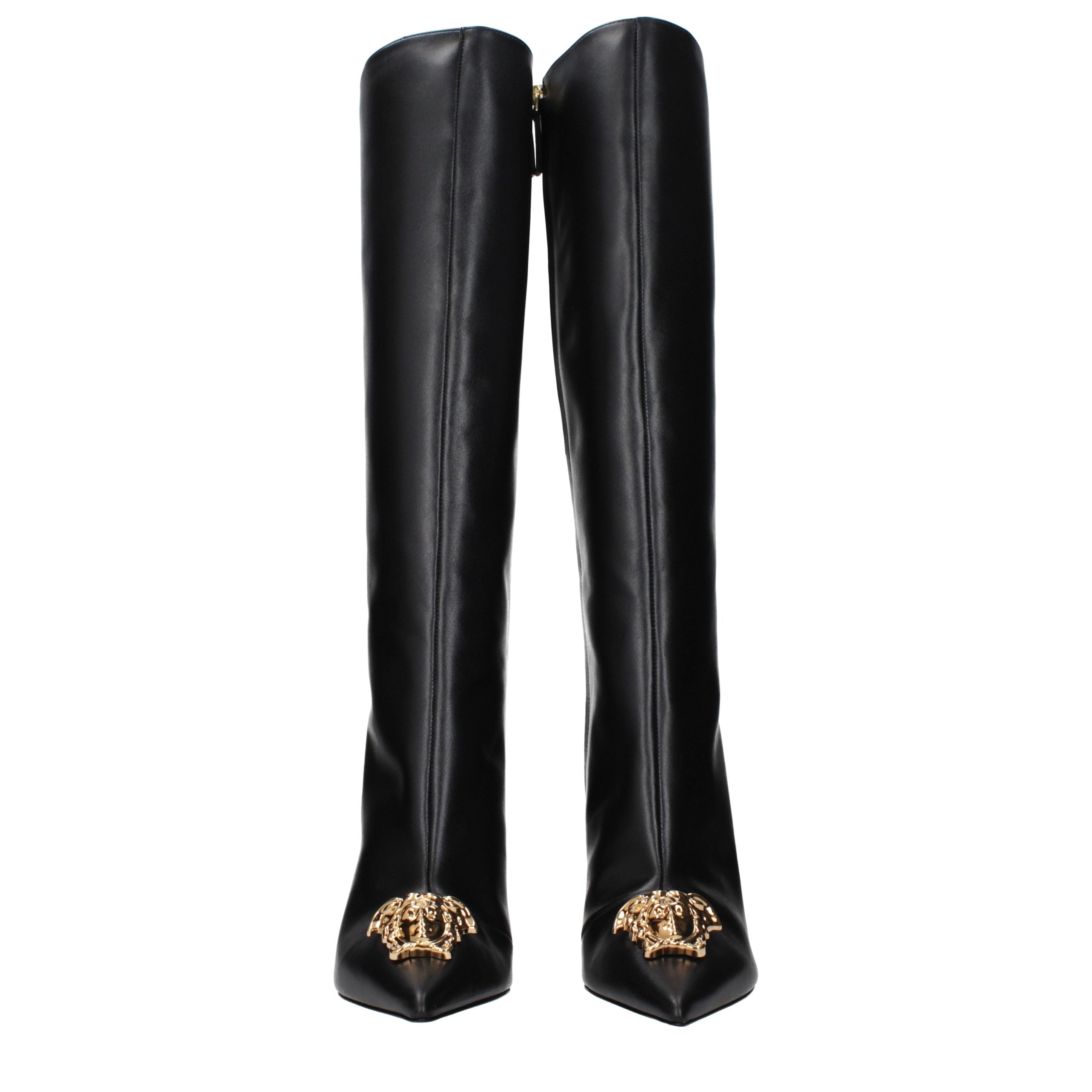 Versace Black Leather High Heel Boots Versace