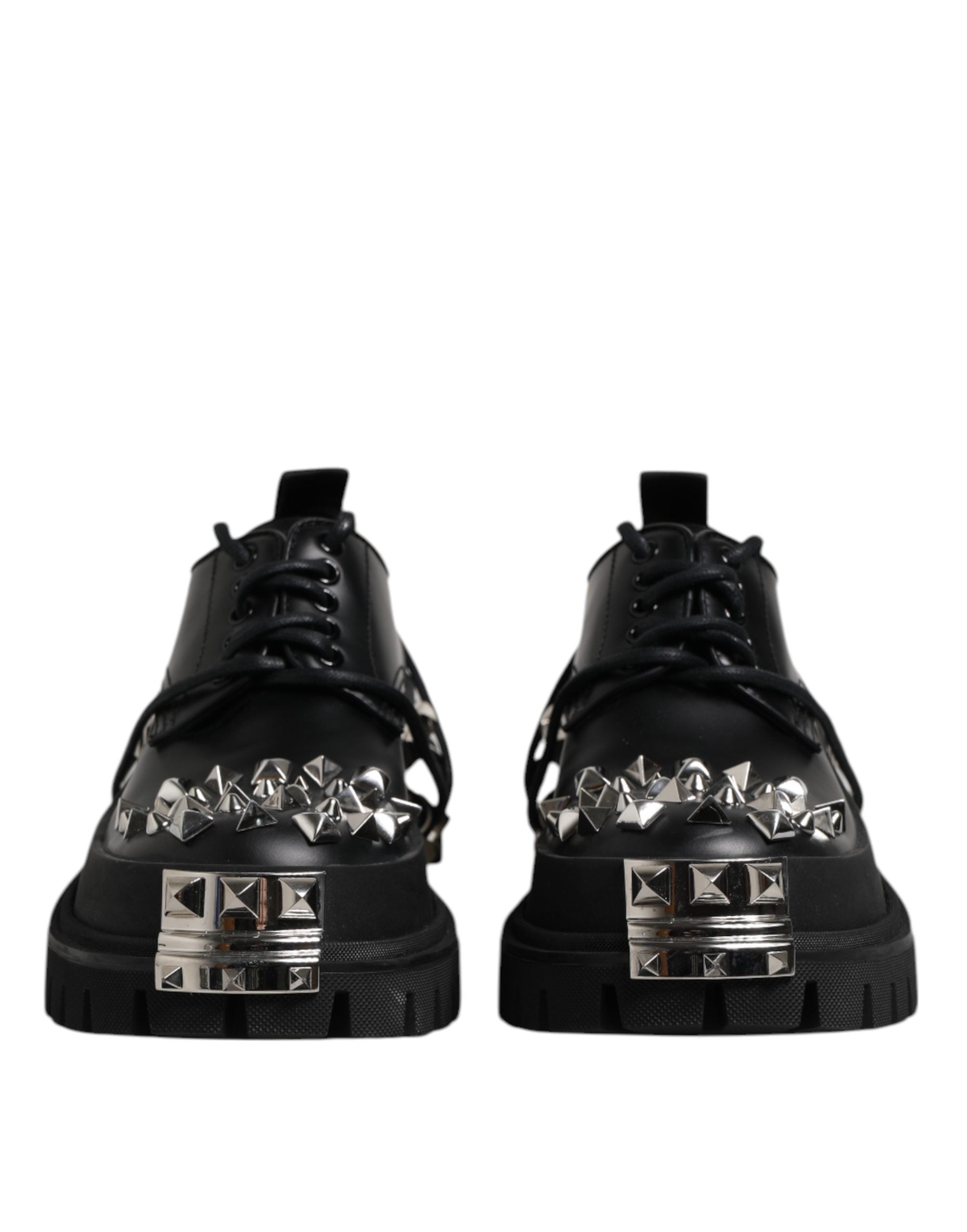 Dolce & Gabbana Black Studded Leather Hi-Trekking Derby Men Shoes Dolce & Gabbana