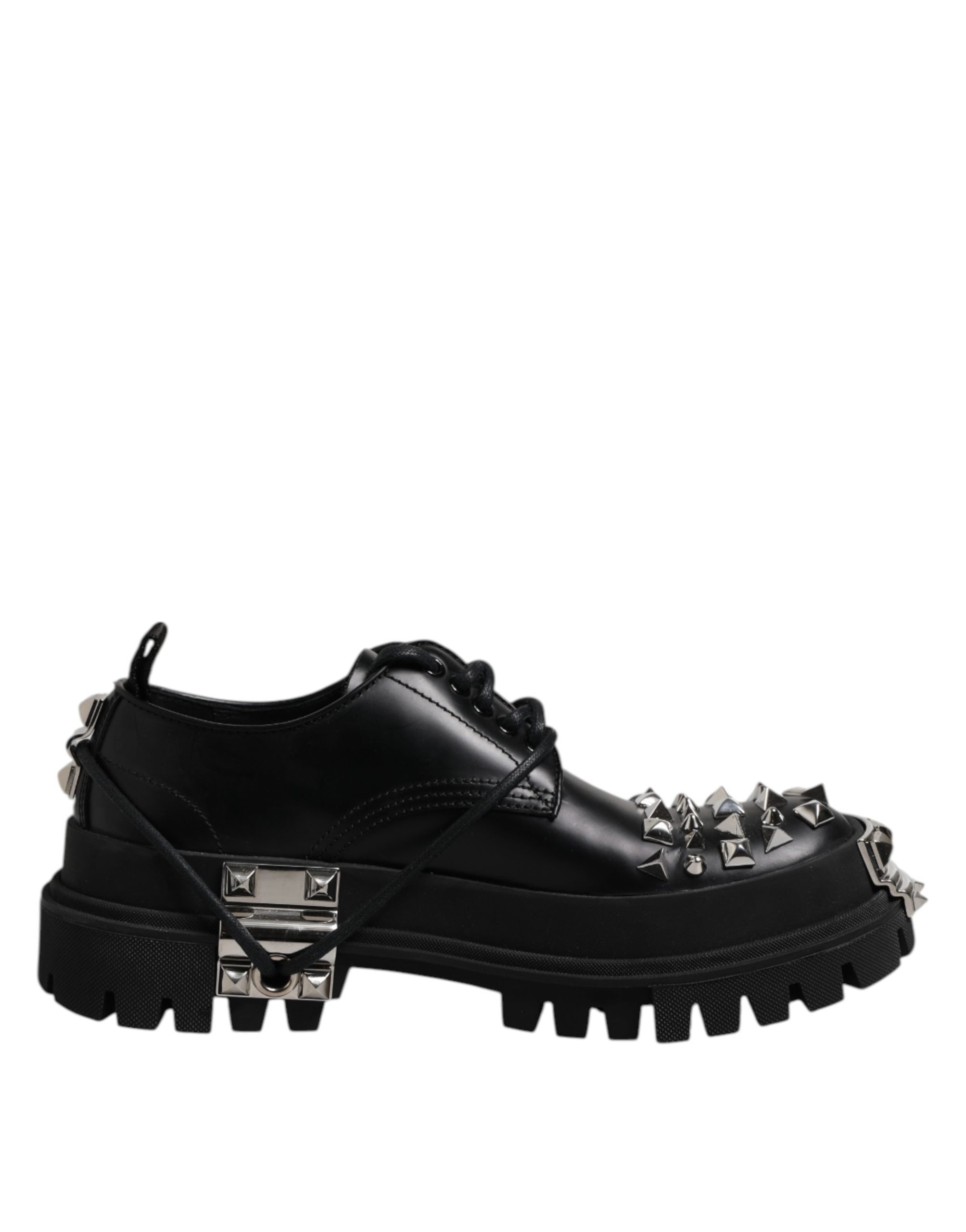 Dolce & Gabbana Black Studded Leather Hi-Trekking Derby Men Shoes Dolce & Gabbana