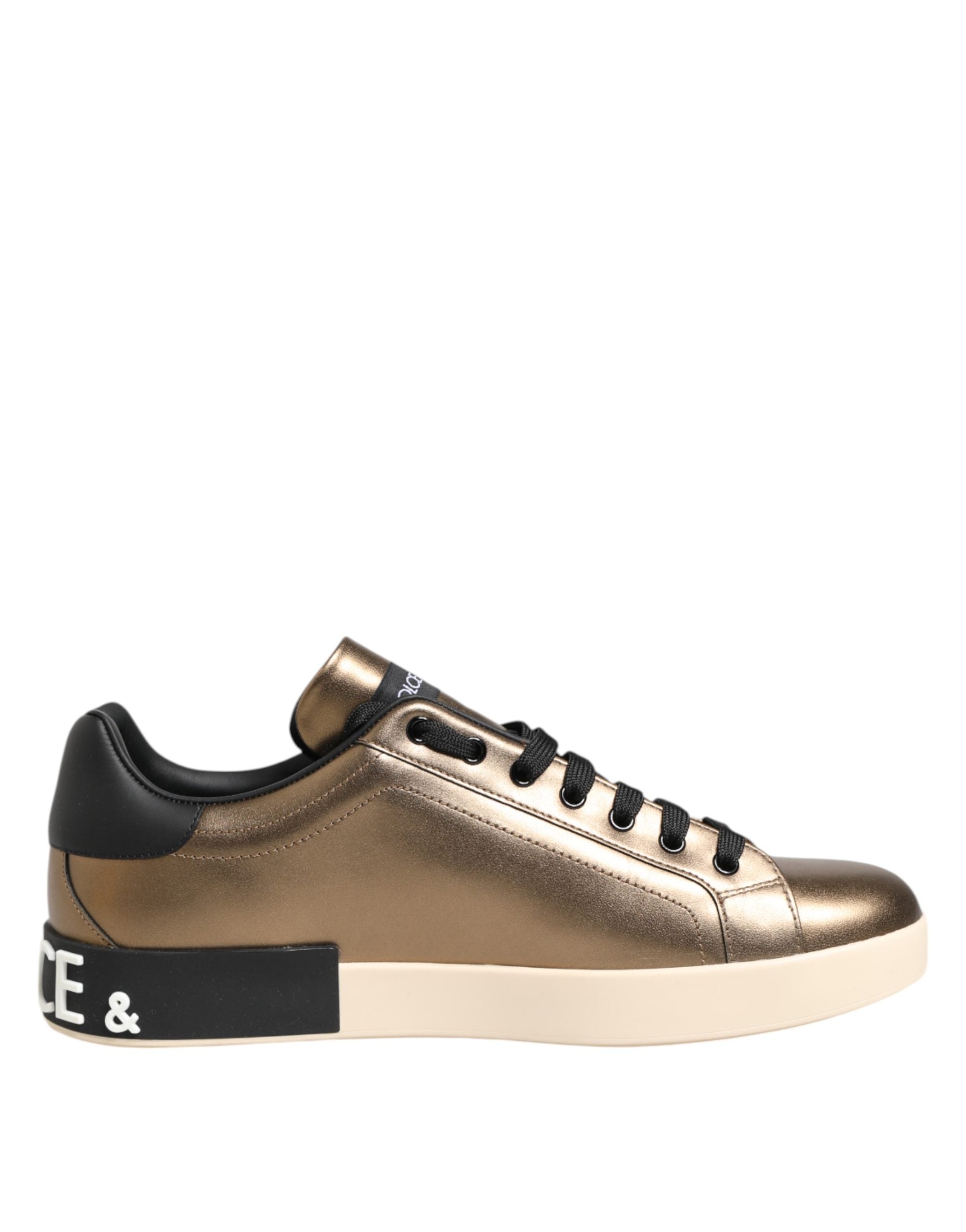 Dolce & Gabbana Gold Portofino Calf Leather Sneakers Shoes Dolce & Gabbana