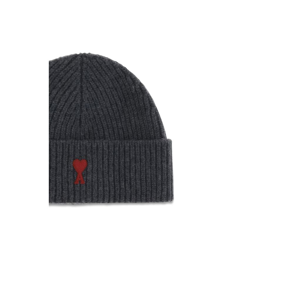 Ami Paris Gray Wool Oves Aries Beanie Ami Paris